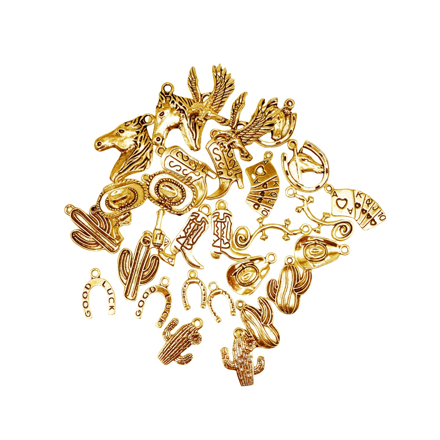 100 Grams Alloy Western Cowboy Cowgirl Charms Antique Silver Gold Color Boot Hat Pendants for Necklace Earrings Bracelet Jewelry Making Women Gifts Craft DIY Findings Eagle Horse