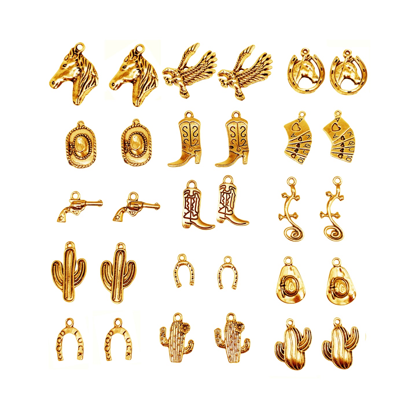 100 Grams Alloy Western Cowboy Cowgirl Charms Antique Silver Gold Color Boot Hat Pendants for Necklace Earrings Bracelet Jewelry Making Women Gifts Craft DIY Findings Eagle Horse