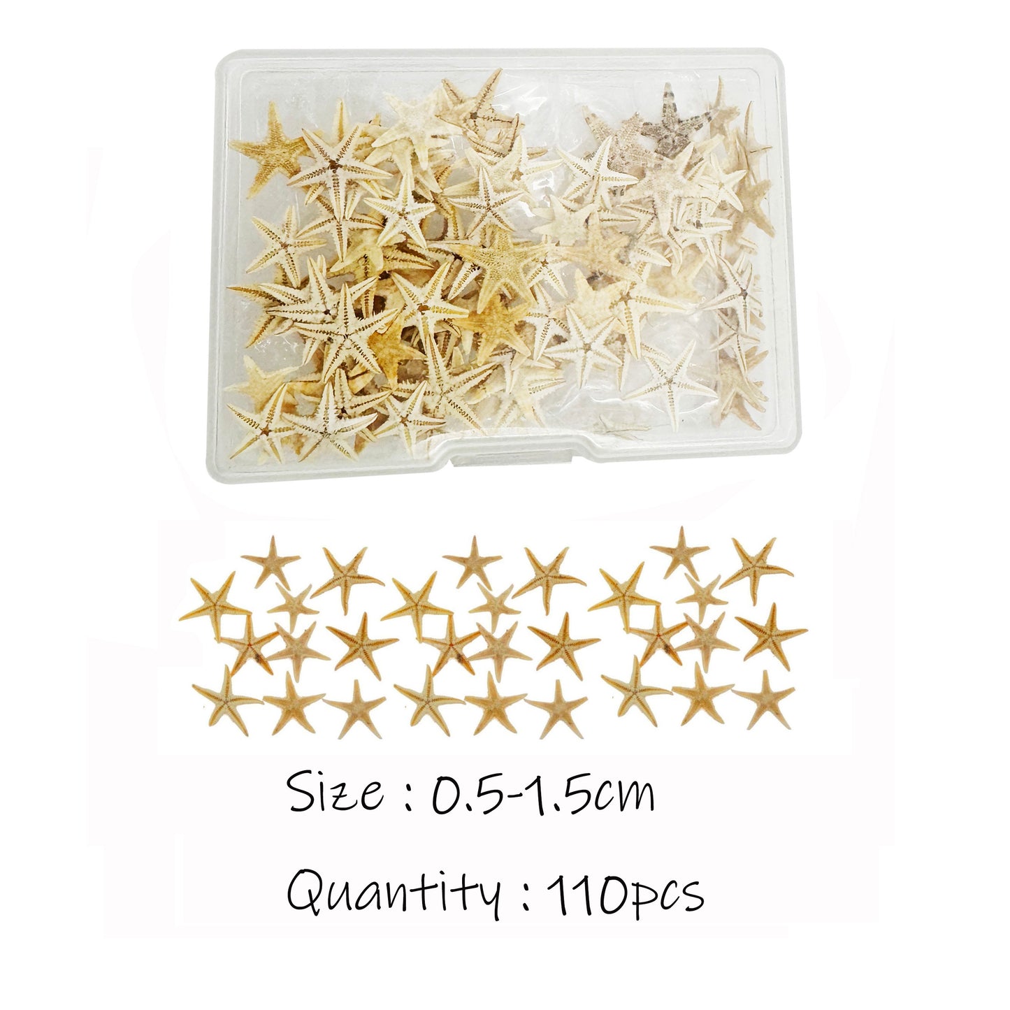 1 Box of 110pcs Tiny Natural Sea Star Marine Starfish for DIY Fish Tank Aquarium Decor Art Crafts Supplies Beach Wedding&Ocean Theme Party Decoration 5-15mm/10-20mm