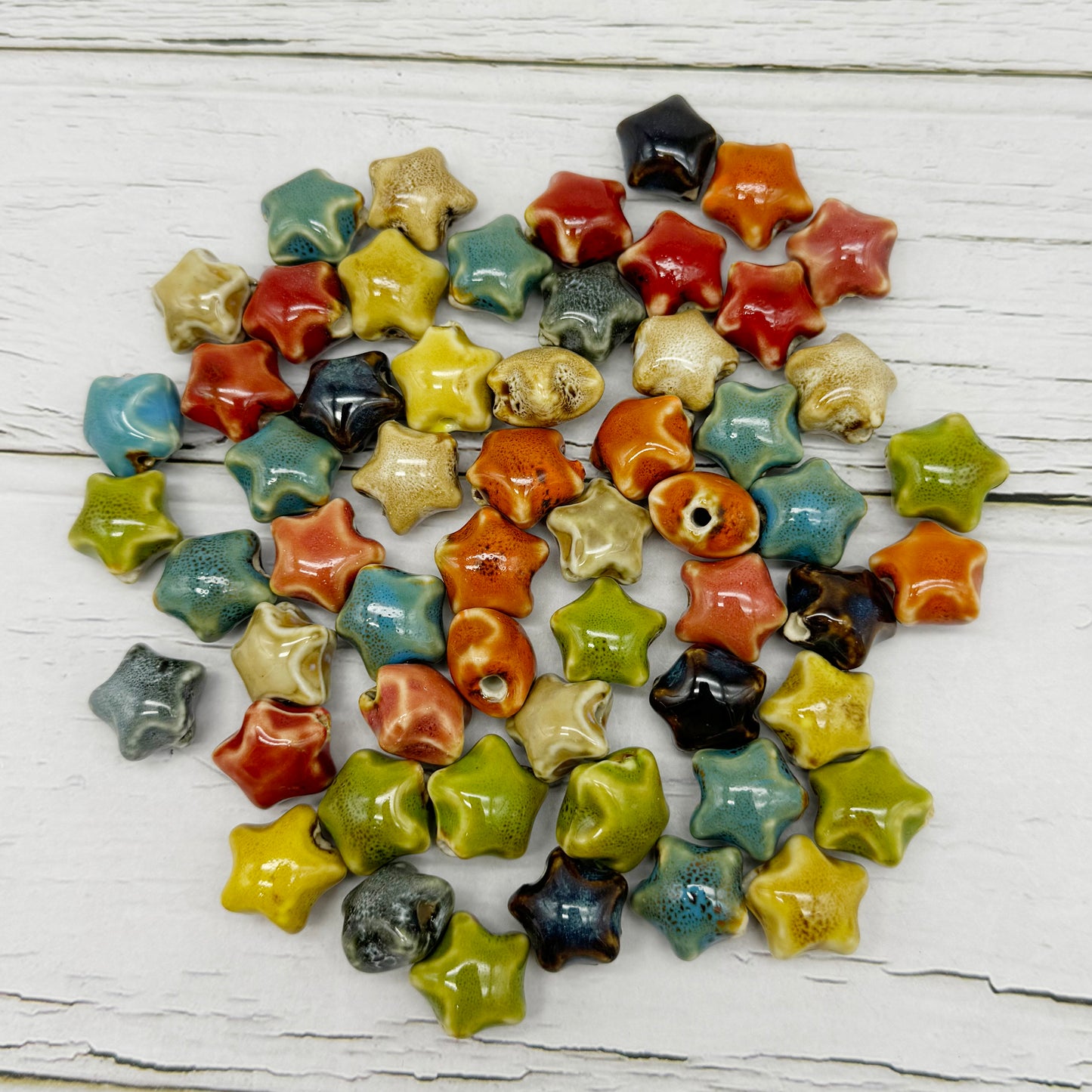 50pcs Mixed Star Ceramic Beads Spacer Loose Beads for Jewelry Necklace Bracelet Earring Making DIY Craft