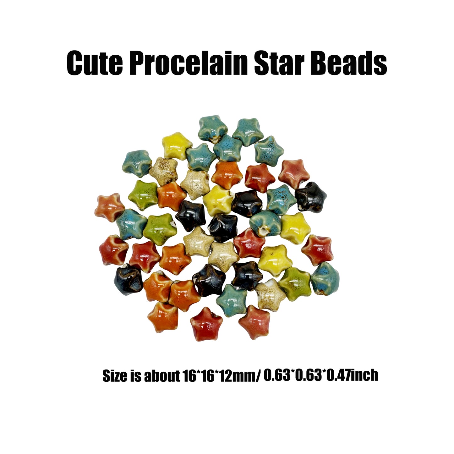 50pcs Mixed Star Ceramic Beads Spacer Loose Beads for Jewelry Necklace Bracelet Earring Making DIY Craft