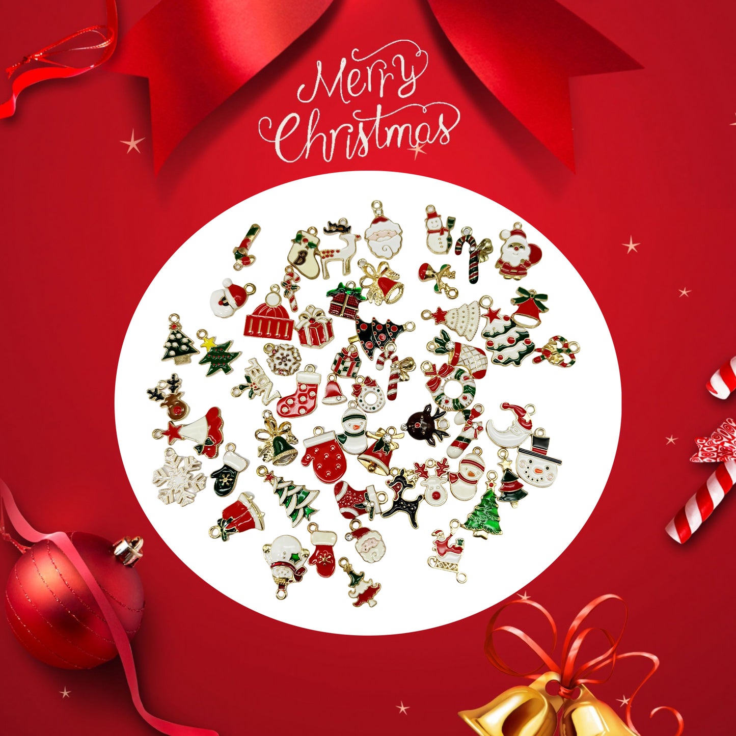 50PCS Christmas Theme Enamel Charms Alloy Snowman Elk Christmas Tree Gloves Pendants Party Decoration Jewelry Making Supplies Crafts Decor