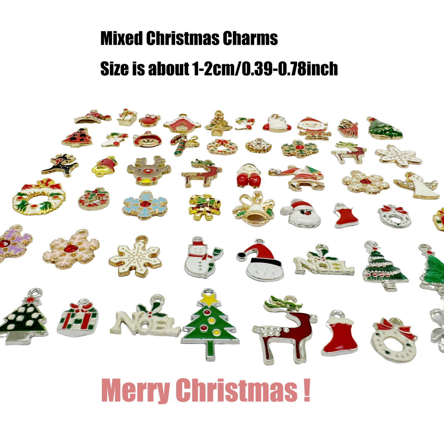 60PCS Mixed Christmas Charm Alloy Enamel Pendants for Necklace Earring Bracelet Jewelry Making Holiday Decoration Craft DIY