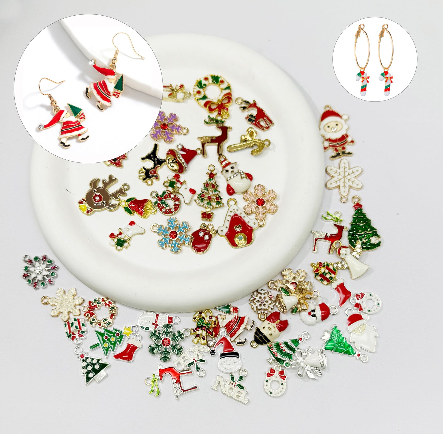 60PCS Mixed Christmas Charm Alloy Enamel Pendants for Necklace Earring Bracelet Jewelry Making Holiday Decoration Craft DIY