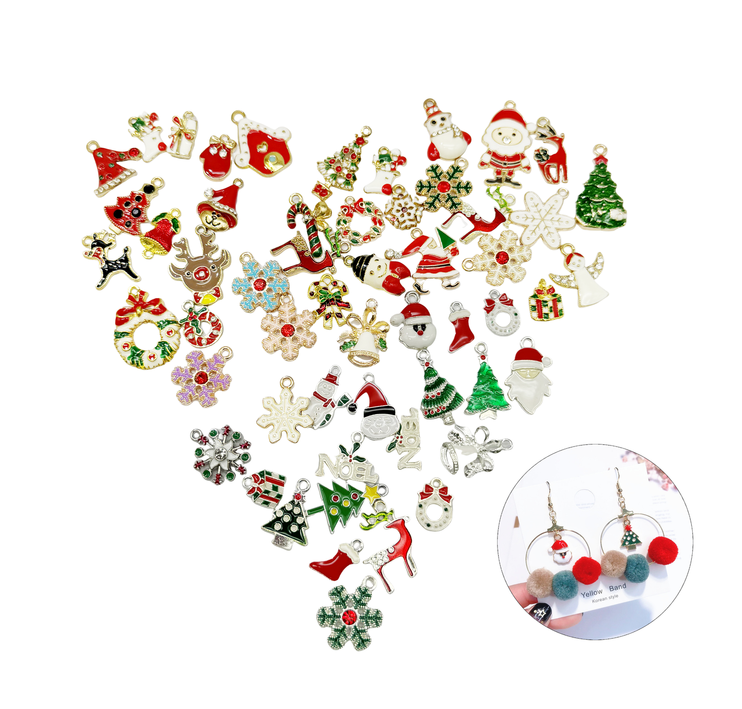 60PCS Mixed Christmas Charm Alloy Enamel Pendants for Necklace Earring Bracelet Jewelry Making Holiday Decoration Craft DIY