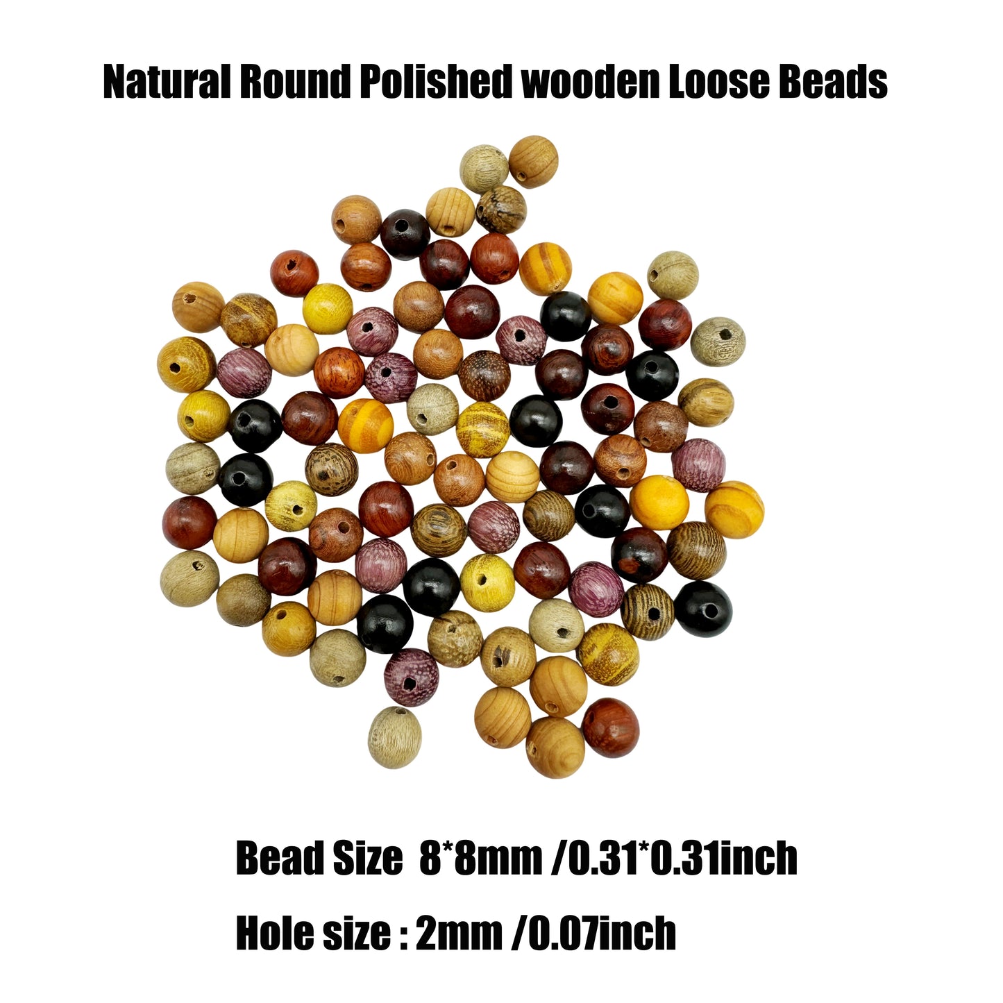100 Pieces 8mm Natural Wood Round Loose Bead 3mm Hole, Ball Shaped Wooden Spacer Beads for Bracelet Necklace Making DIY Crafts Supplies