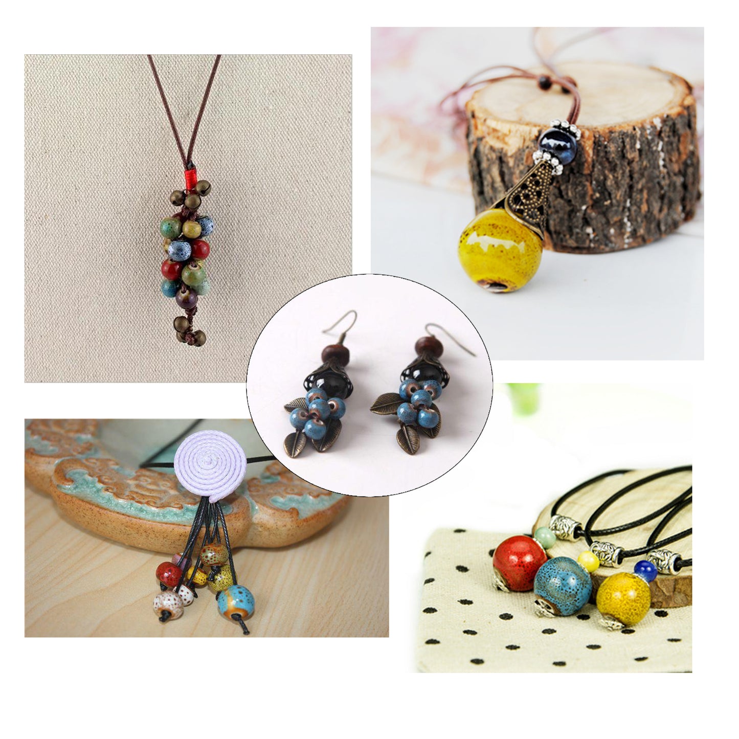 392PCS Jewelry Findings Multi-Color 8/10mm Enamel Ceramic Beads Tiny Alloy Bead for Necklace Bracelet Earring Making, Metal Flower Leaf Charms Jump Rings Bead Caps for DIY Crafts Supplies