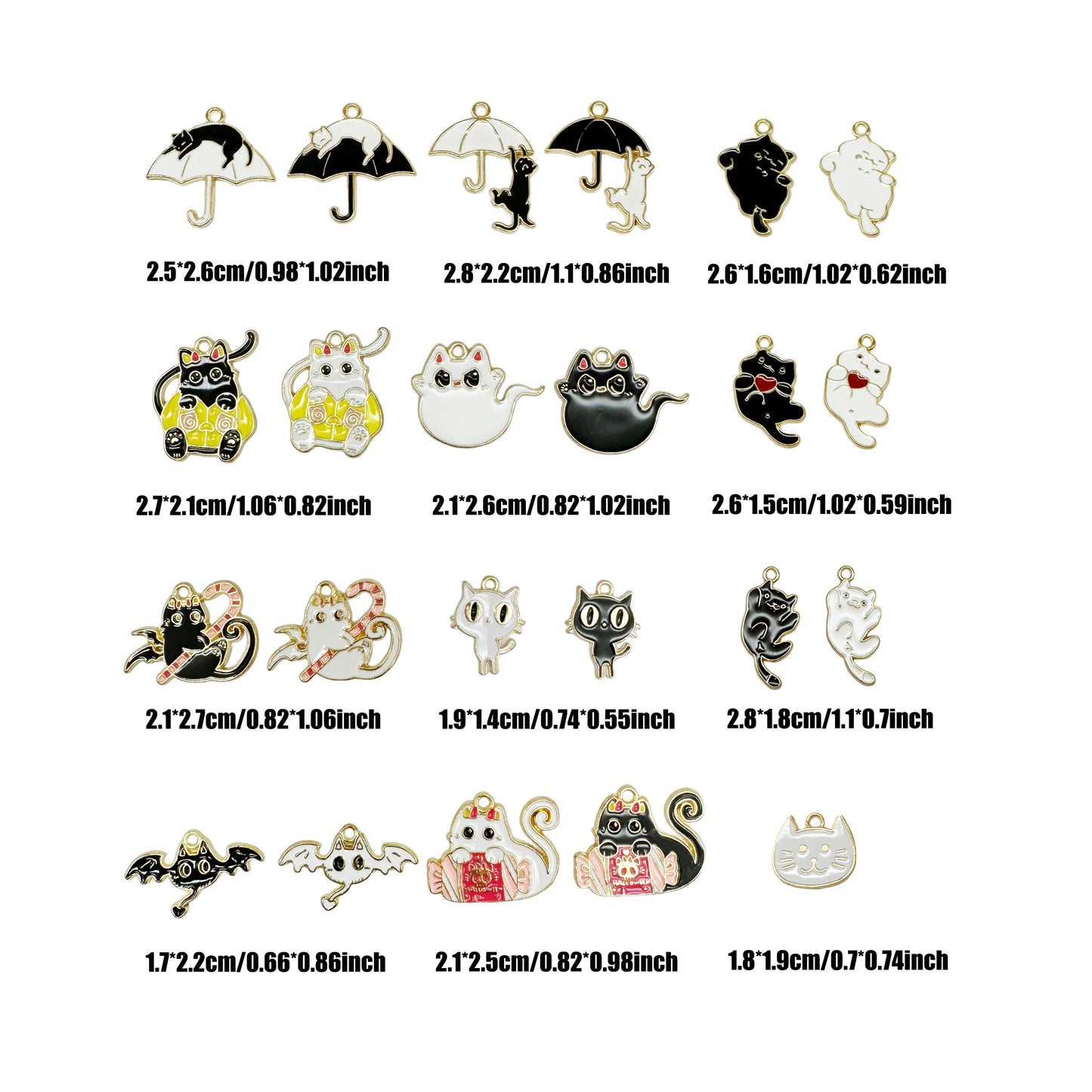 16Pcs Halloween Cat Charms Enamel Umbrella Cat, Ghost Cat, Candy Cat, Happy Cat Pendant Alloy Jewelry Accessories for Necklace Bracelet Earring Making Crafts Supplies