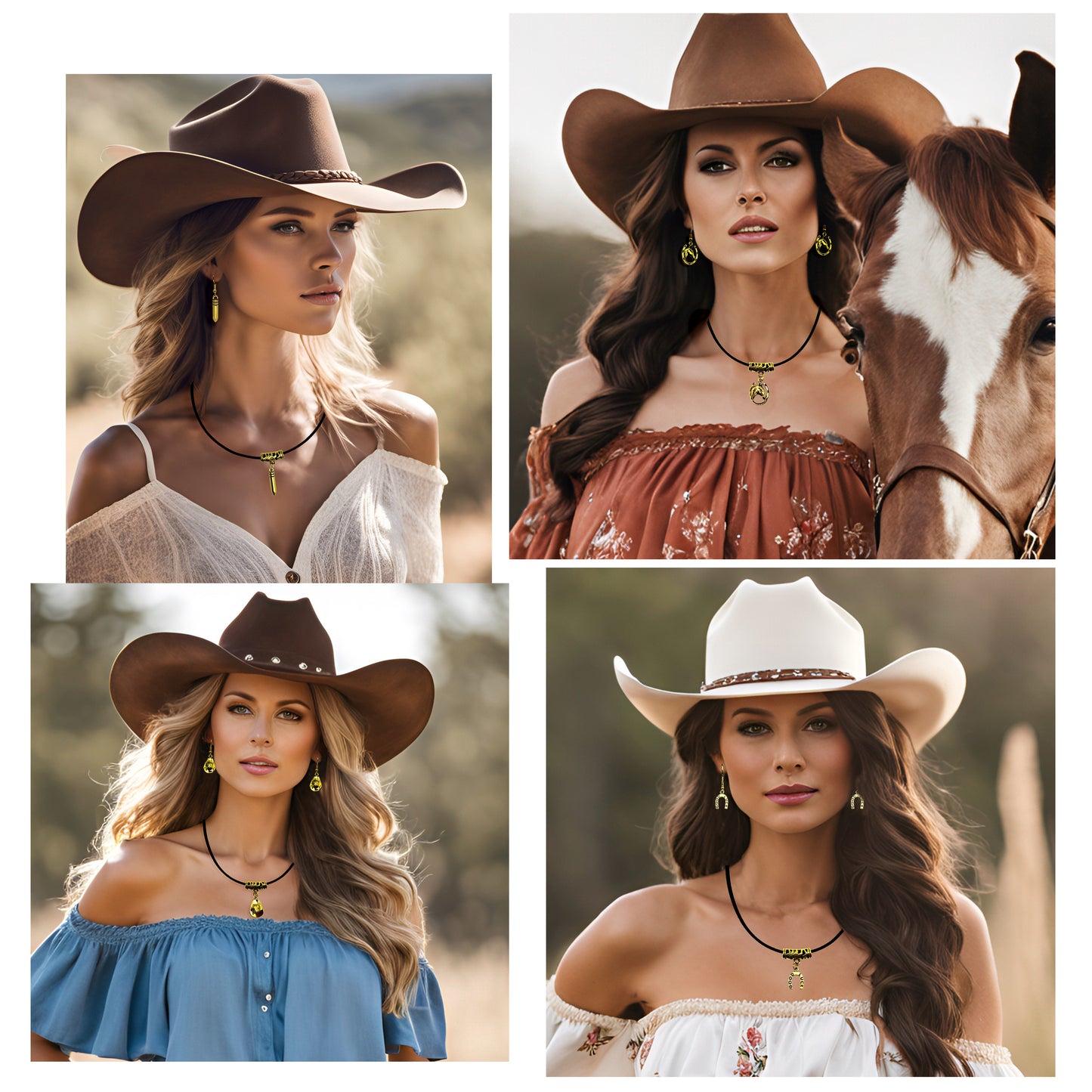 9pcs Western Cowgirl Necklace Antiqued Gold Color Cowboy Necklaces Alloy Boot Hats Eagles Pendant Necklace for Women Jewelry Gifts