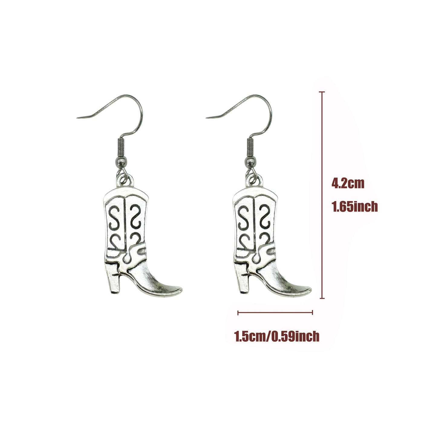 1/6Pairs Retro Silver Western Cowboy Collection Earrings Alloy Hats Boots Cactus Shaped Hook Earrings Women Ladies Hypoallergenic Earring Piercing Jewelry