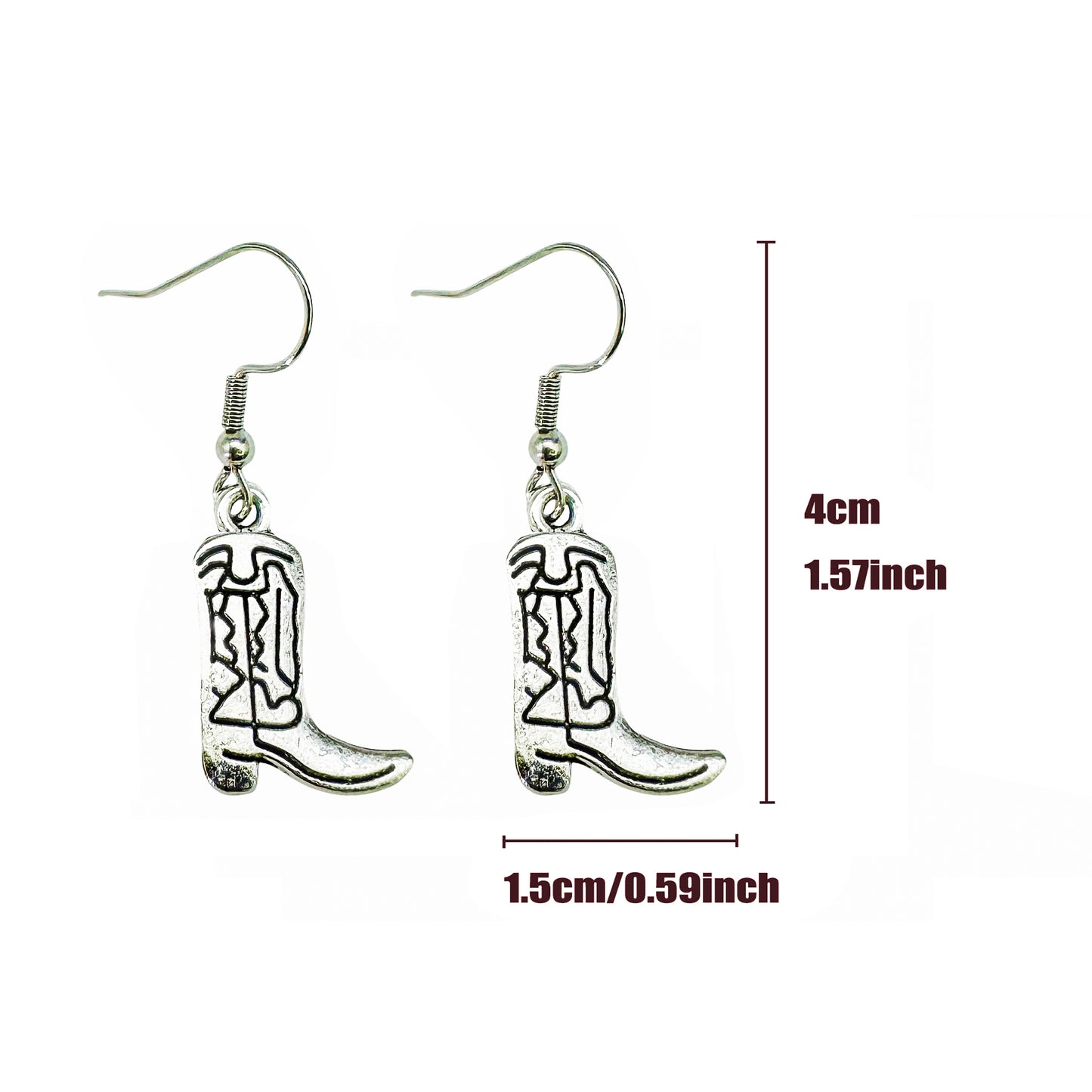 1/6Pairs Retro Silver Western Cowboy Collection Earrings Alloy Hats Boots Cactus Shaped Hook Earrings Women Ladies Hypoallergenic Earring Piercing Jewelry