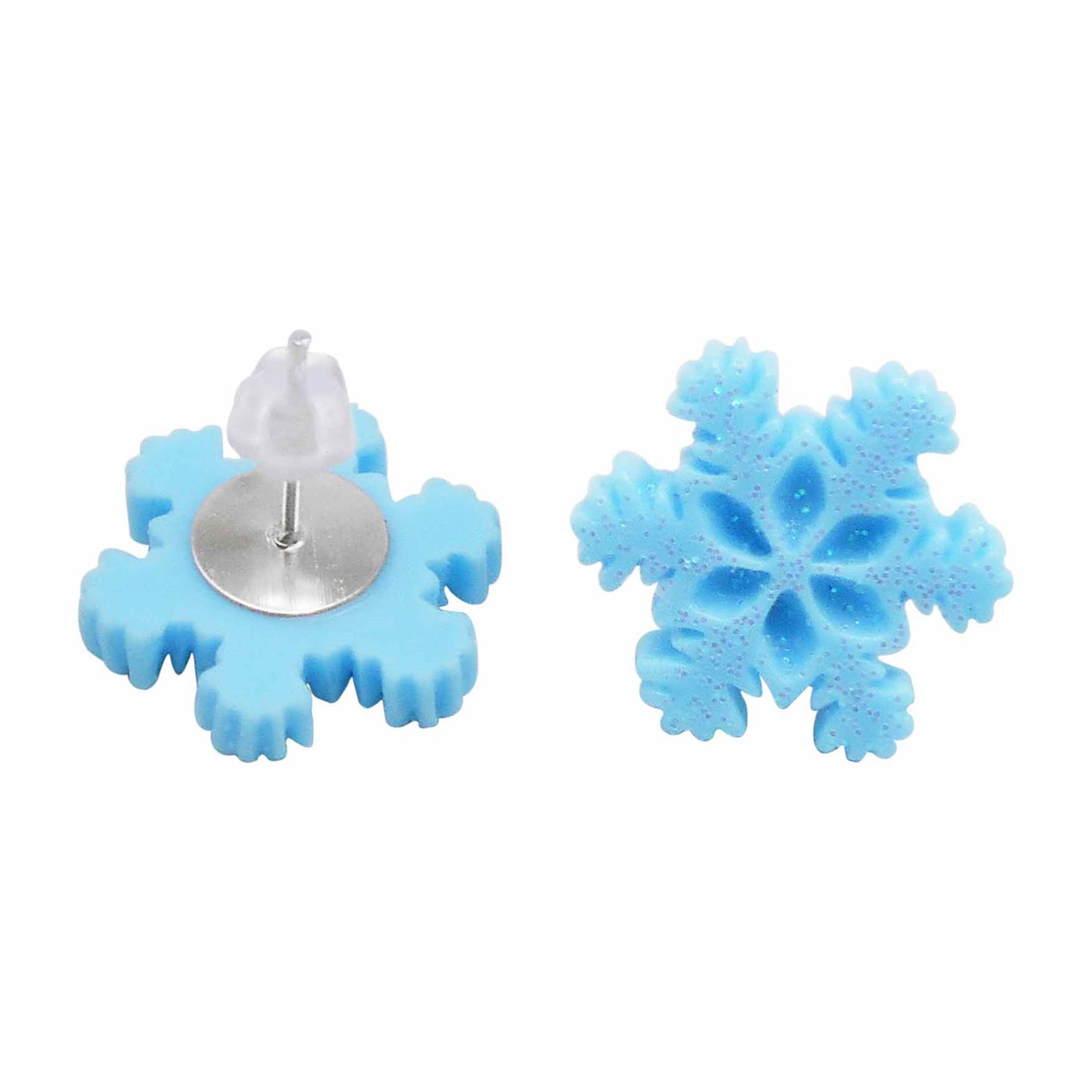 1 Pair 16mm Snowflake Ear Stud with Transparent Plum Blossom Shaped Silicone Earring Back Resin Earrings Women Girls Hypoallergenic Earring Piercing Jewelry