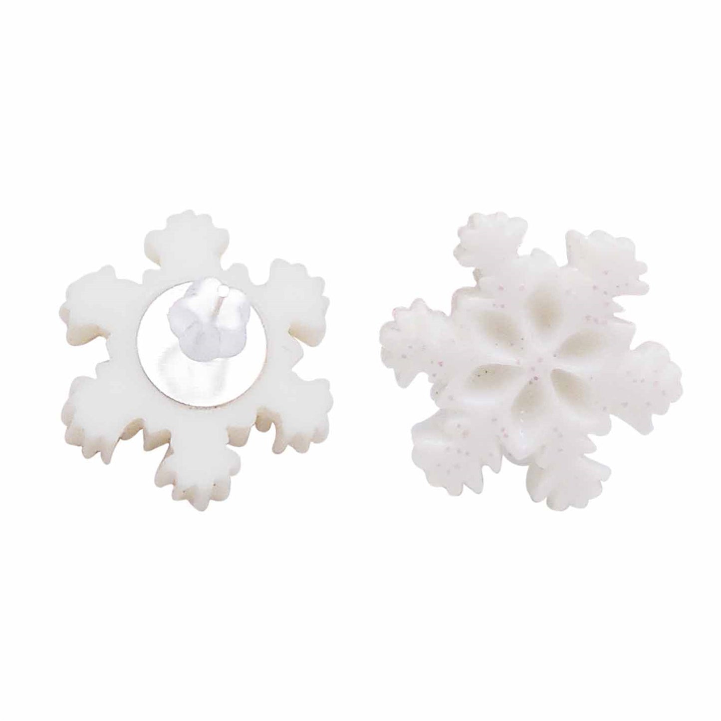 1 Pair 16mm Snowflake Ear Stud with Transparent Plum Blossom Shaped Silicone Earring Back Resin Earrings Women Girls Hypoallergenic Earring Piercing Jewelry
