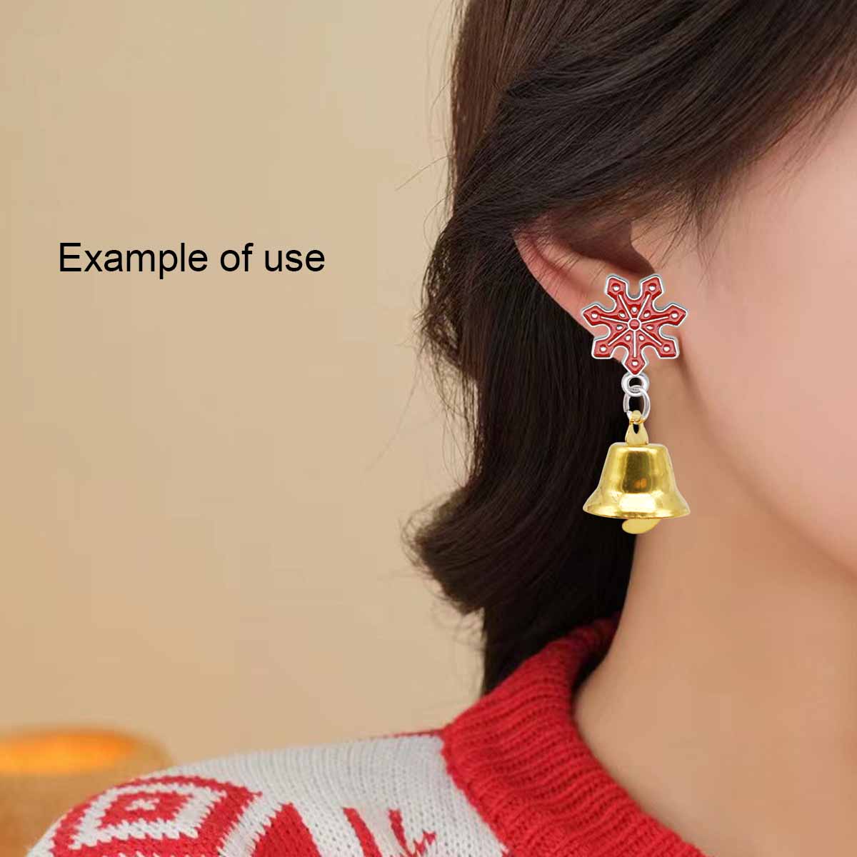 1 Pair 44x16mm Alloy Snowflake Earrings with Silicone Earring Back Iron Jingle Bell Dangle Ear Stud Christmas Gifts Women Ladies Hypoallergenic Ear Jewelry