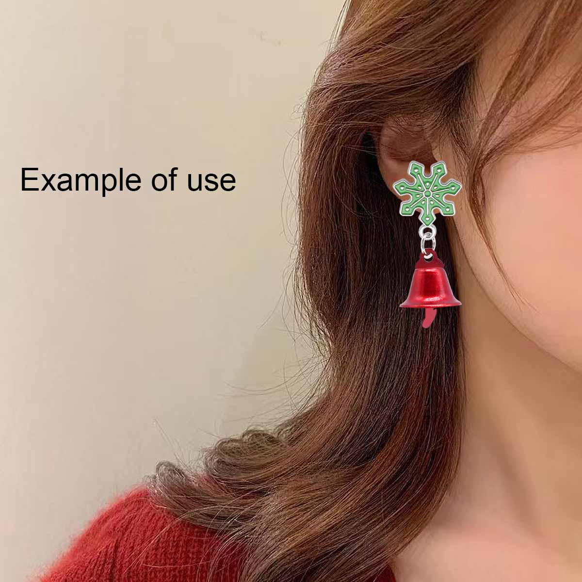 1 Pair 44x16mm Alloy Snowflake Earrings with Silicone Earring Back Iron Jingle Bell Dangle Ear Stud Christmas Gifts Women Ladies Hypoallergenic Ear Jewelry