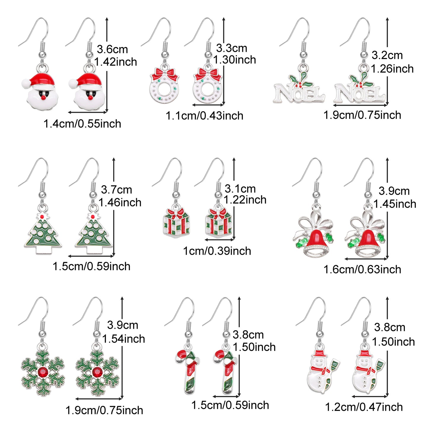 1 Pair Christmas Theme Alloy Earrings Enamel Snowman Snowflake Designed Hook Earring for Festival Gifts Hypoallergenic Ladies Ear Jewelry