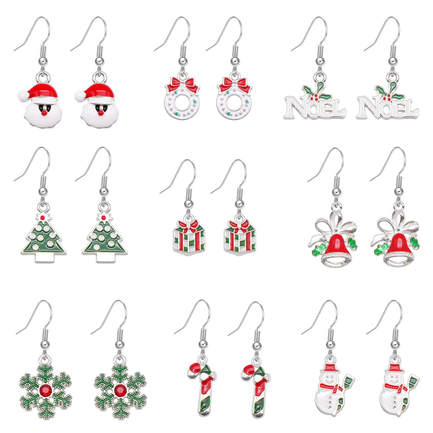 1 Pair Christmas Theme Alloy Earrings Enamel Snowman Snowflake Designed Hook Earring for Festival Gifts Hypoallergenic Ladies Ear Jewelry