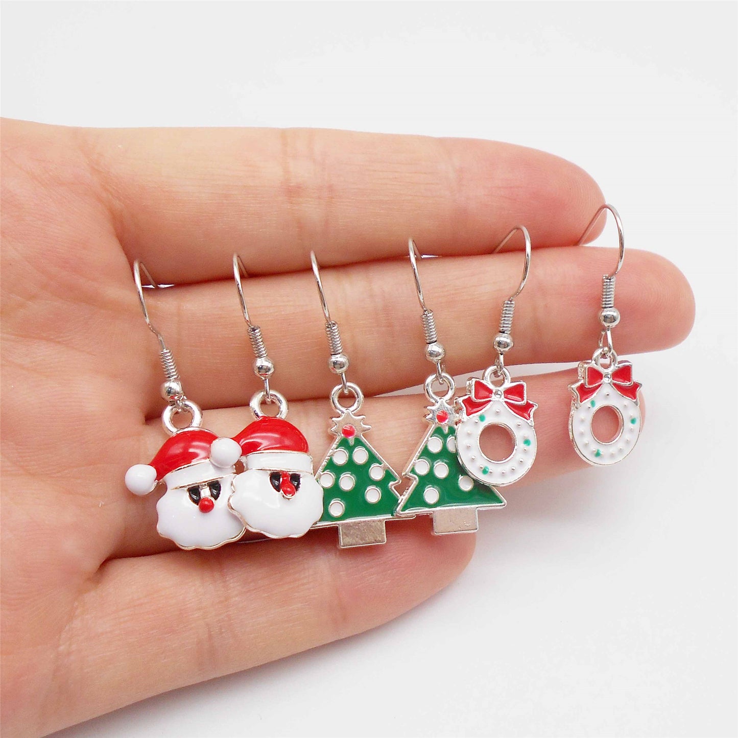 9 Pairs Christmas Collection Alloy Hook Earrings Enamel Elk Jingle Bell Dangle Earrings Hypoallergenic Ear Piercing Jewelry for Women Ladies Festival&Birthday Gifts