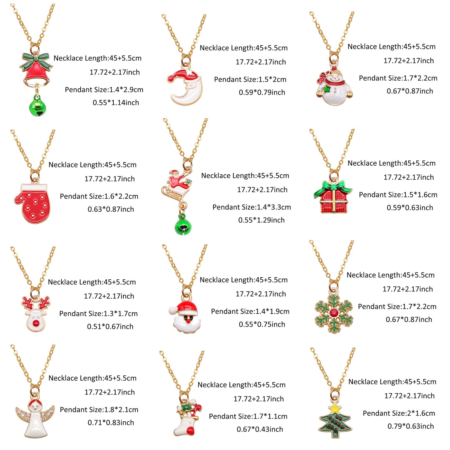 Christmas Theme Jewelry Set - Enamel Alloy Necklace&Earring Elk Snowflake Snowman Moon Gloves Pattern Designed - Delicate Christmas Gifts for Ladies Girls