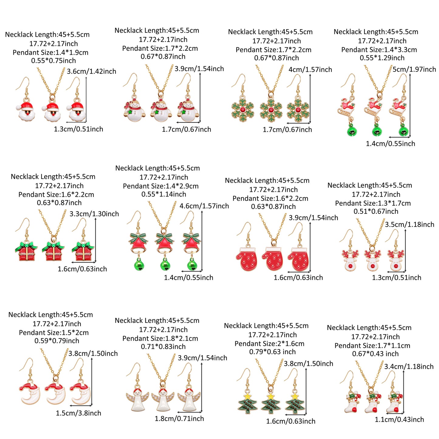 Christmas Theme Jewelry Set - Enamel Alloy Necklace&Earring Elk Snowflake Snowman Moon Gloves Pattern Designed - Delicate Christmas Gifts for Ladies Girls