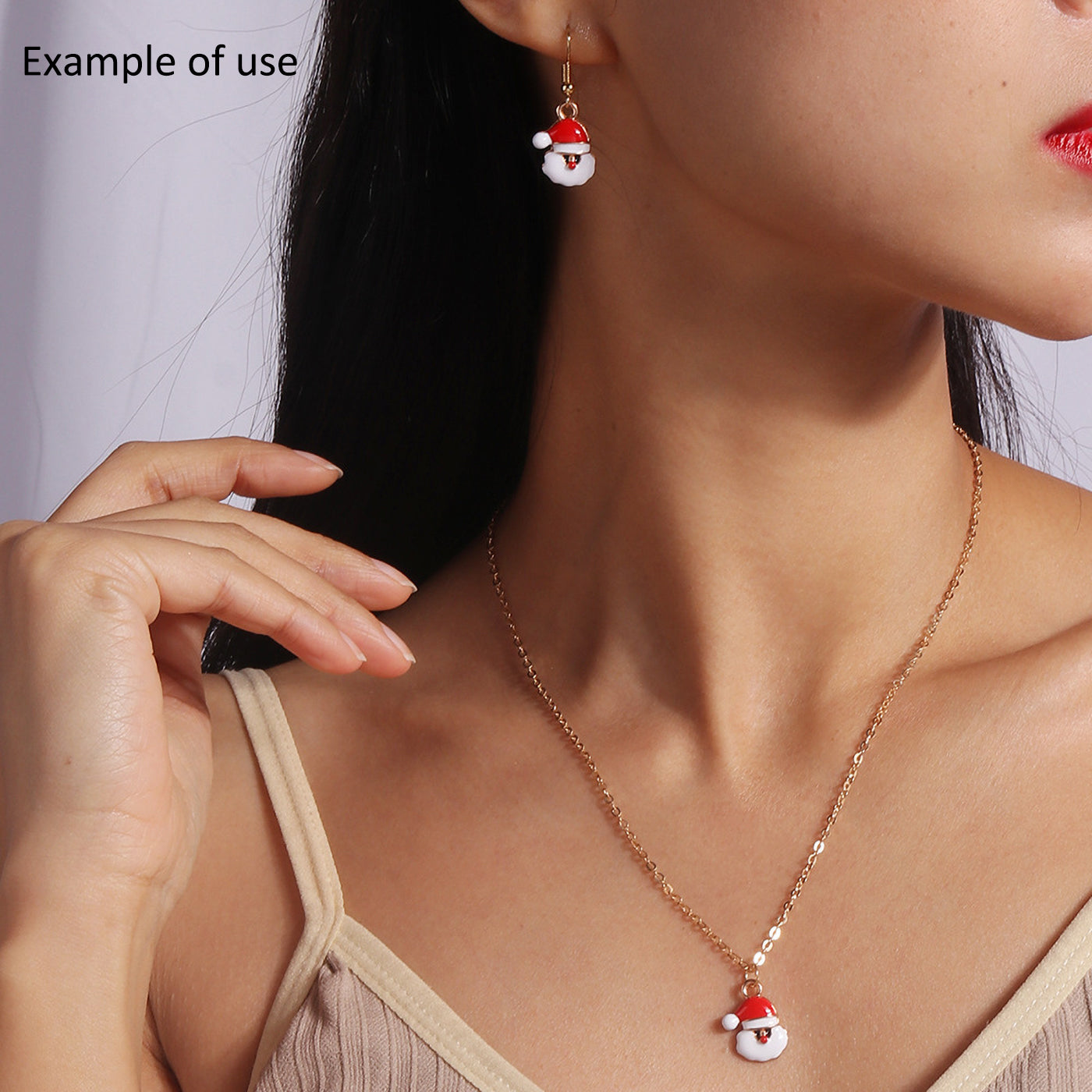 Christmas Theme Jewelry Set - Enamel Alloy Necklace&Earring Elk Snowflake Snowman Moon Gloves Pattern Designed - Delicate Christmas Gifts for Ladies Girls