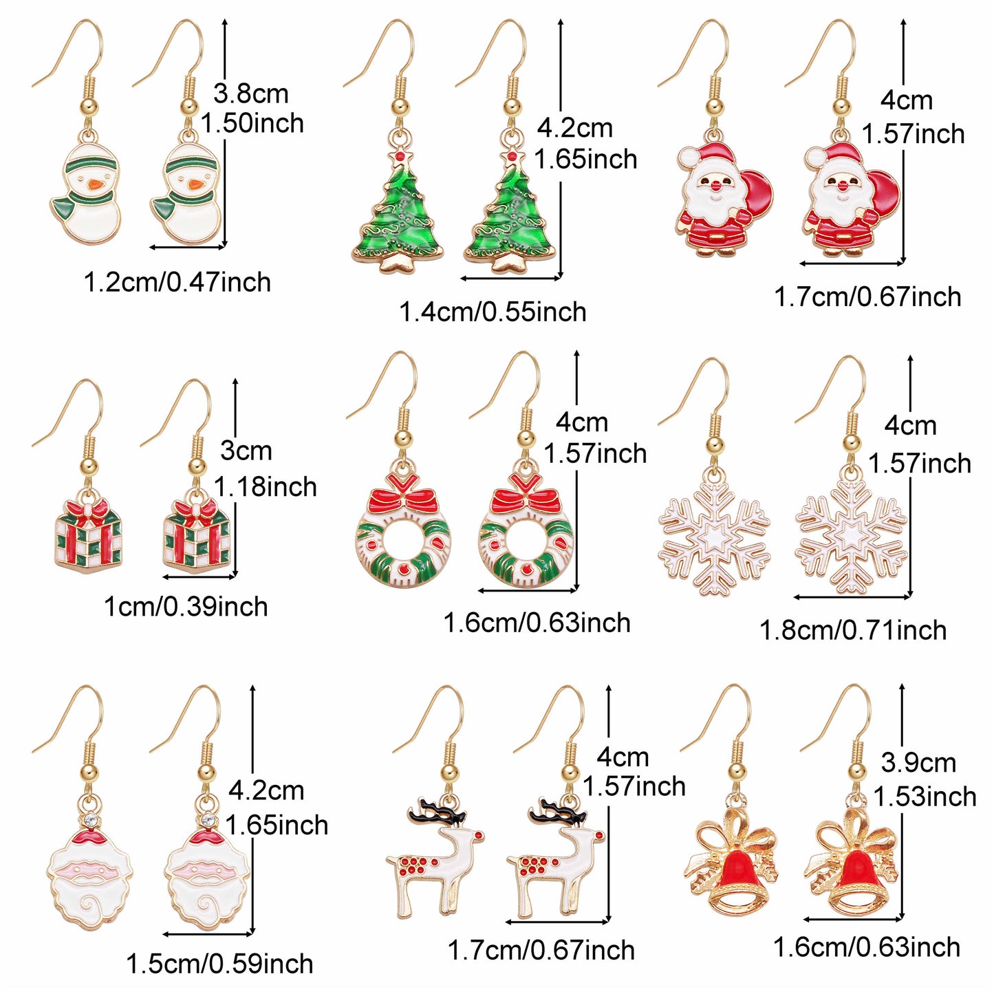 1 Pair Golden Base Christmas Collection Earrings Enamel Snowman Elk Snowflake Pattern Hook Earring Women Hypoallergenic Ear Piercing Jewelry