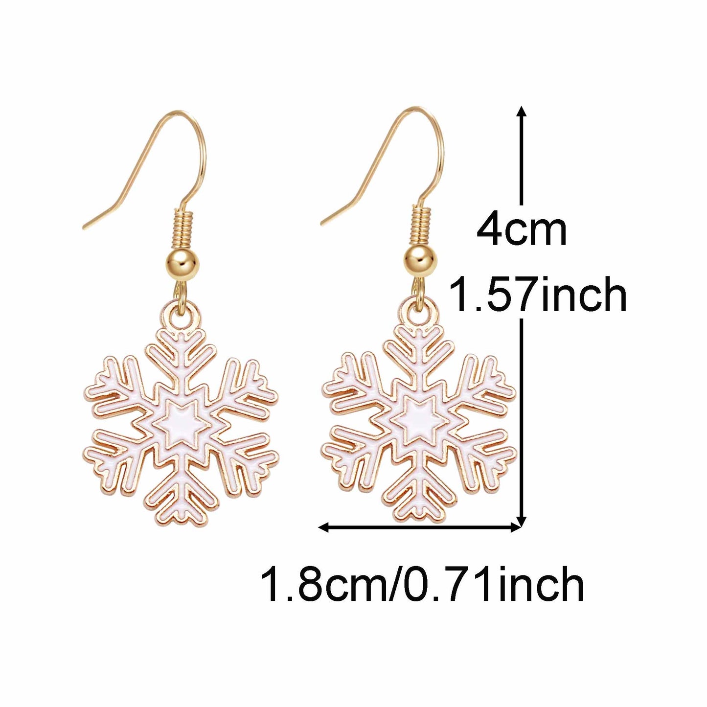 1 Pair Golden Base Christmas Collection Earrings Enamel Snowman Elk Snowflake Pattern Hook Earring Women Hypoallergenic Ear Piercing Jewelry