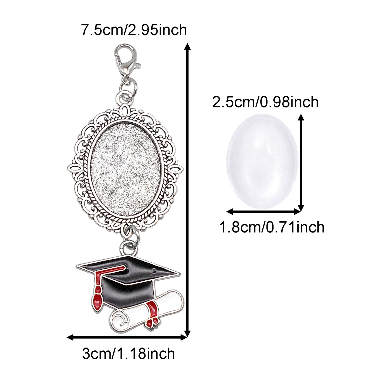 1 Piece 75*30mm Doctoral Cap Dangle Charms Silver Floral Bezel Blank Graduation Photo Setting Tray with Glass Cabochons Alloy Jewelry Pendant for Bachelor Cap Decoration