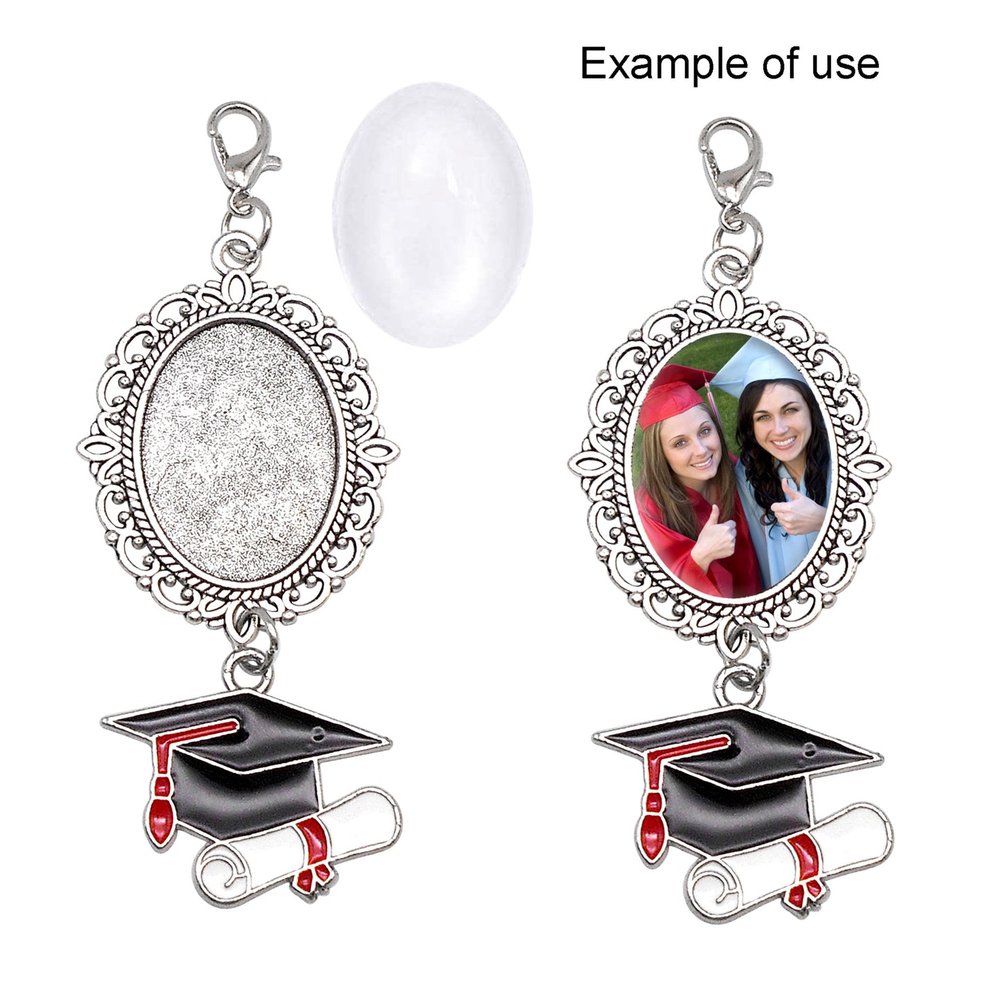 1 Piece 75*30mm Doctoral Cap Dangle Charms Silver Floral Bezel Blank Graduation Photo Setting Tray with Glass Cabochons Alloy Jewelry Pendant for Bachelor Cap Decoration