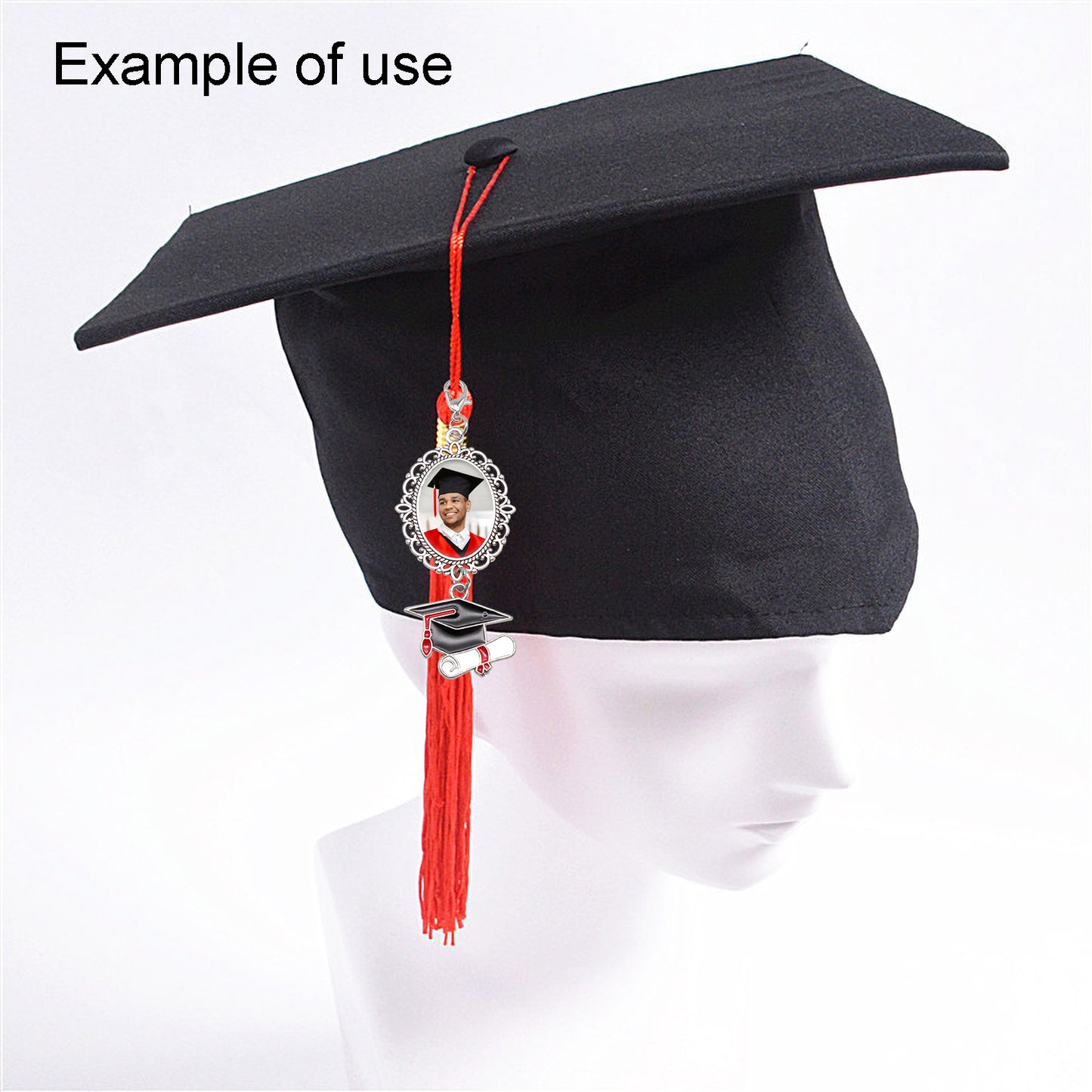 1 Piece 75*30mm Doctoral Cap Dangle Charms Silver Floral Bezel Blank Graduation Photo Setting Tray with Glass Cabochons Alloy Jewelry Pendant for Bachelor Cap Decoration
