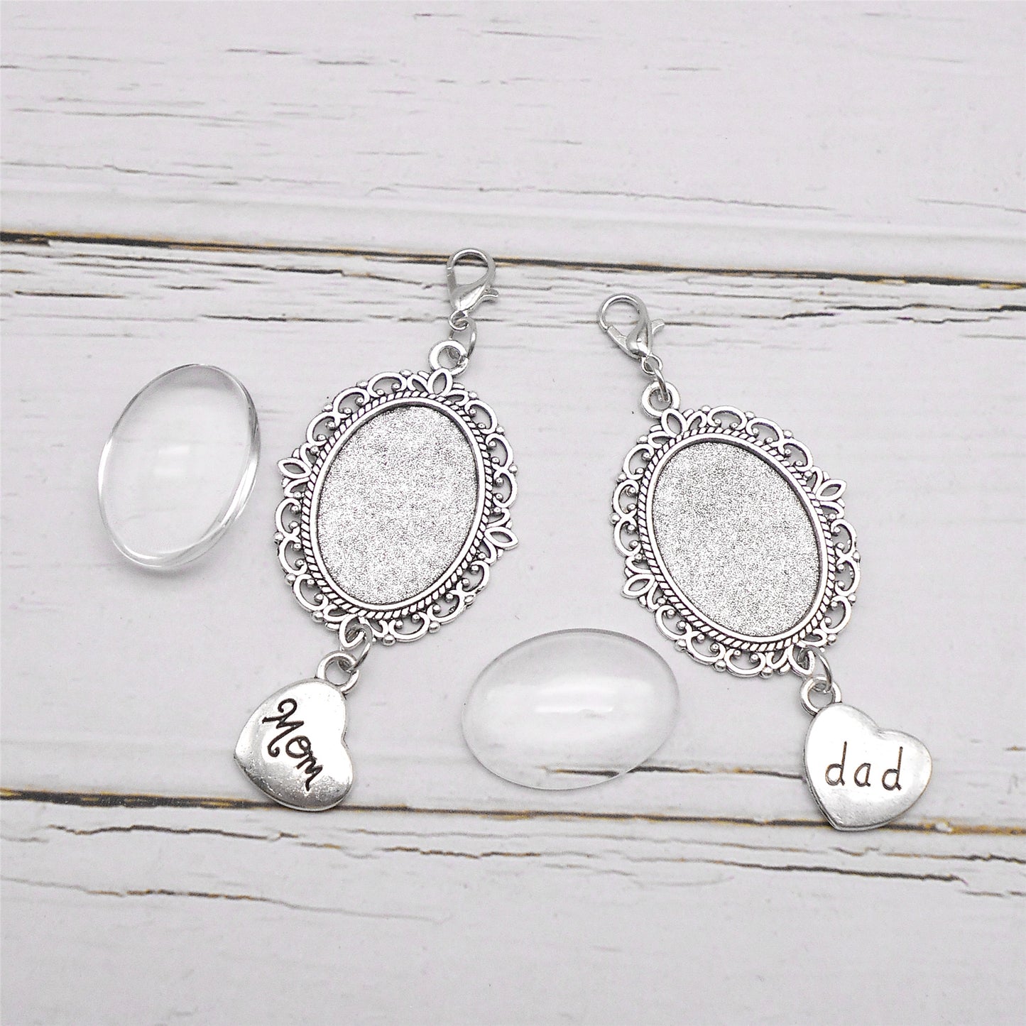 1/2 PCS 72*30mm Alloy Bezel Memorial Photo Setting Tray Love Heart Dangle Pendant Silver Blank Base Charms with Glass Cabochons for Inlay Dad Mom Souvenir Photo