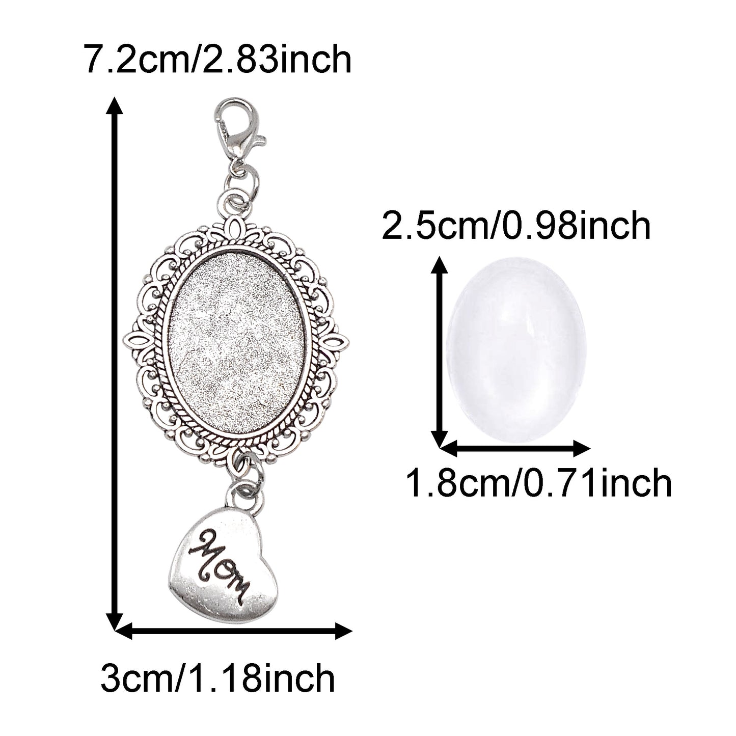 1/2 PCS 72*30mm Alloy Bezel Memorial Photo Setting Tray Love Heart Dangle Pendant Silver Blank Base Charms with Glass Cabochons for Inlay Dad Mom Souvenir Photo