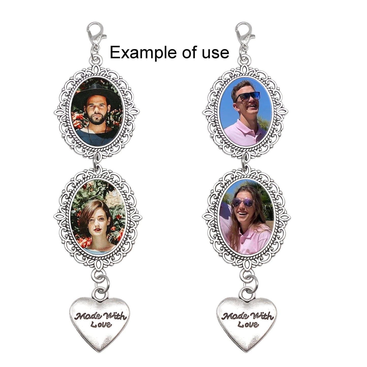 1 Piece 115*30mm Alloy Bezel Memorial Photo Setting Tray 'Made With Love' Heart Dangle Pendant Silver Blank Base Charms with Cabochons for Inlay Couple Picture Wedding Bridal Decoration