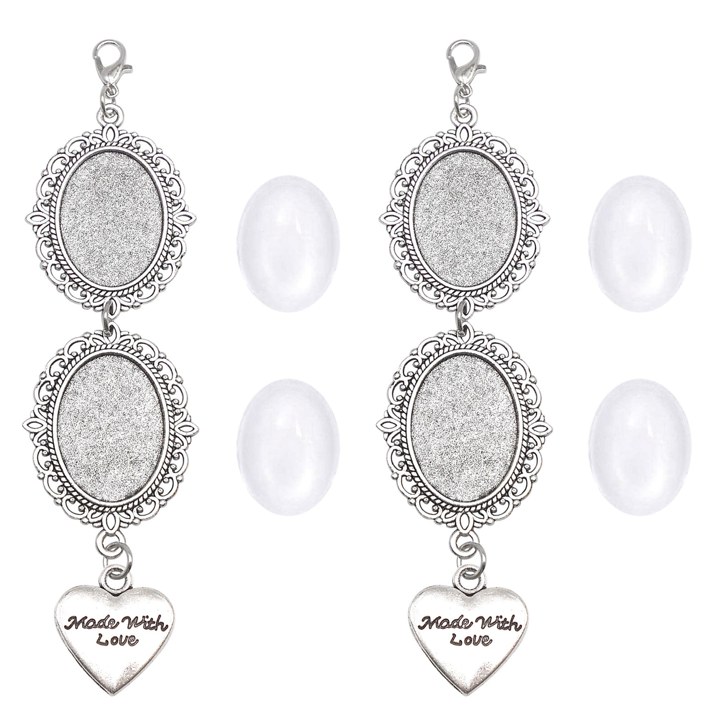 1 Piece 115*30mm Alloy Bezel Memorial Photo Setting Tray 'Made With Love' Heart Dangle Pendant Silver Blank Base Charms with Cabochons for Inlay Couple Picture Wedding Bridal Decoration