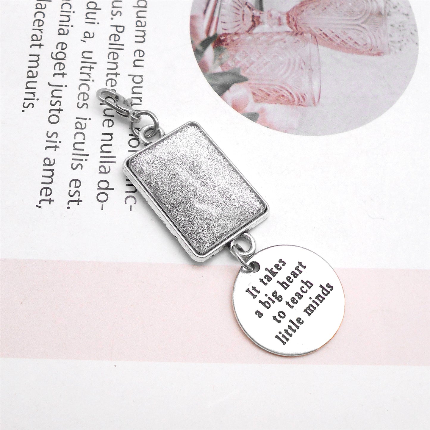 1 Piece 74*22mm Alloy Base Blank Photo Setting Tray Square Bezel Silver Pendant with Glass Cabochons for DIY Jewelry Making Bachelor's Cap Decpr
