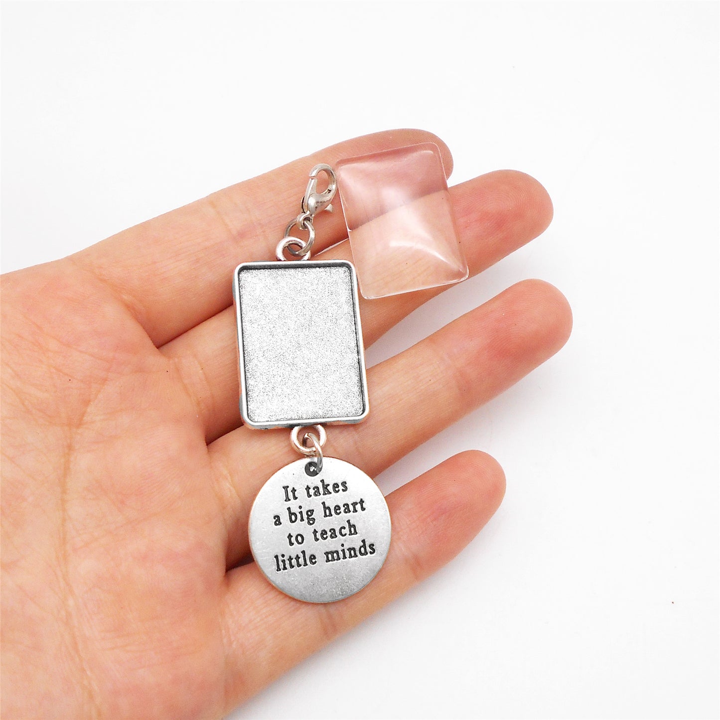 1 Piece 74*22mm Alloy Base Blank Photo Setting Tray Square Bezel Silver Pendant with Glass Cabochons for DIY Jewelry Making Bachelor's Cap Decpr