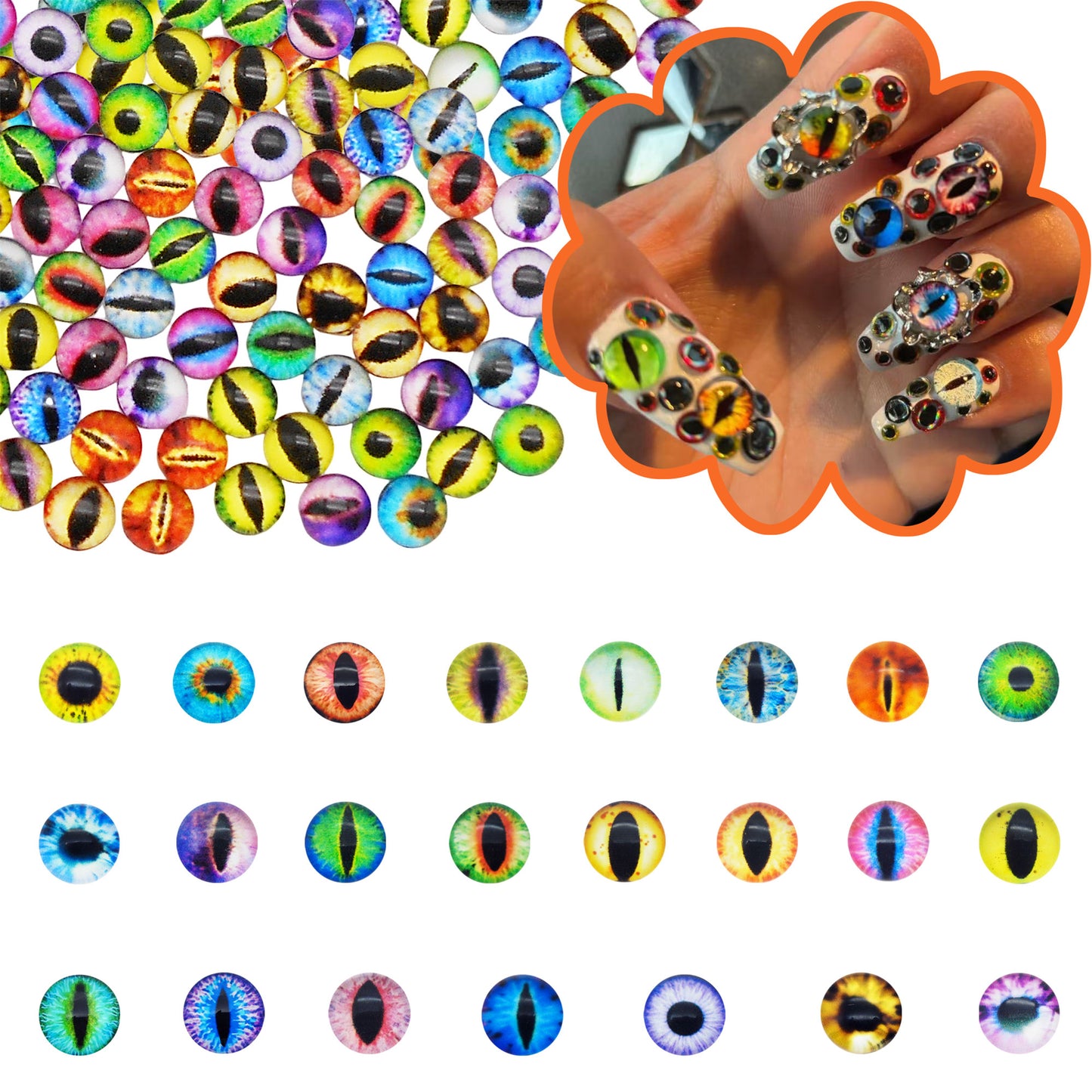 10PCS 6mm Multi-Style Round&Vertical Pupil Dragon Eyes for Animal Dolls Decor,Flat Back Glass Cabochons Nail Art Crafts for Women
