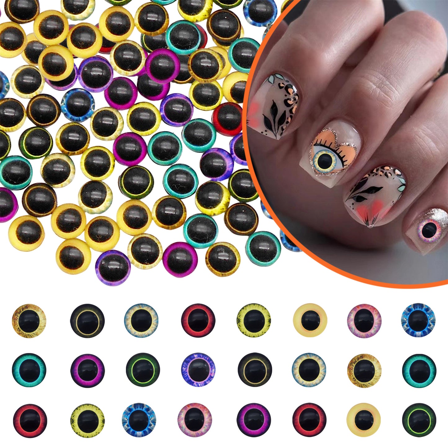 10PCS 6mm Multi-Style Round&Vertical Pupil Dragon Eyes for Animal Dolls Decor,Flat Back Glass Cabochons Nail Art Crafts for Women