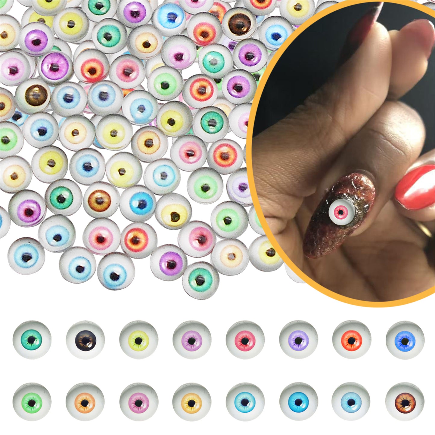 10PCS 6mm Multi-Style Round&Vertical Pupil Dragon Eyes for Animal Dolls Decor,Flat Back Glass Cabochons Nail Art Crafts for Women