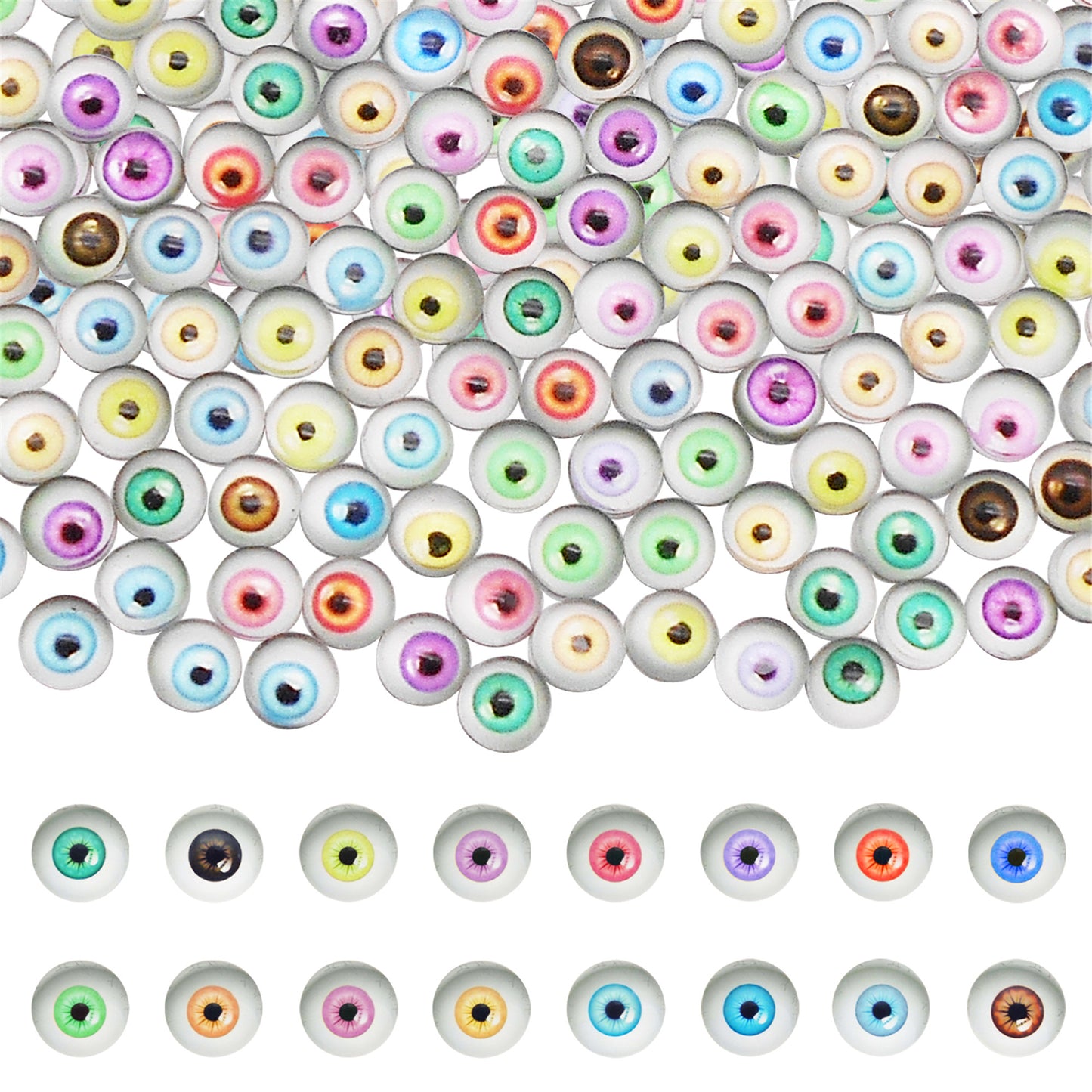 10PCS 6mm Multi-Style Round&Vertical Pupil Dragon Eyes for Animal Dolls Decor,Flat Back Glass Cabochons Nail Art Crafts for Women