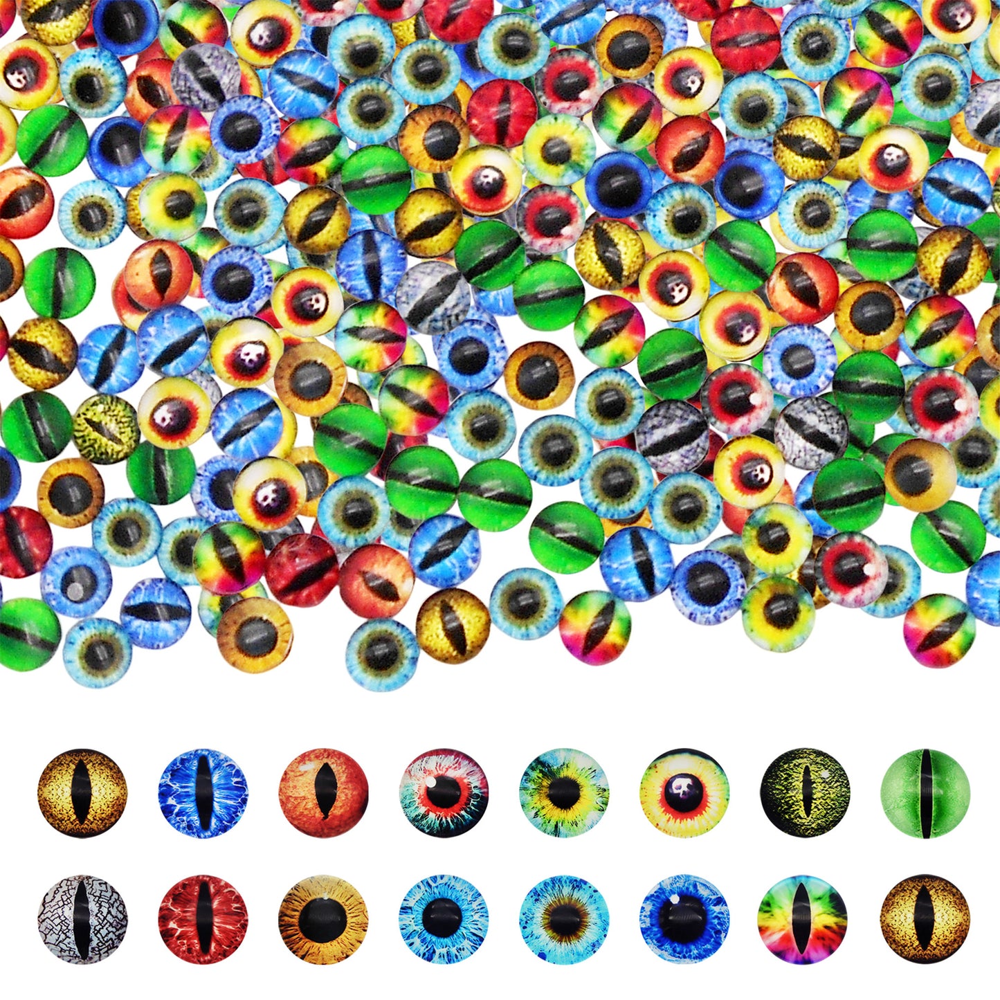 10PCS 6mm Multi-Style Round&Vertical Pupil Dragon Eyes for Animal Dolls Decor,Flat Back Glass Cabochons Nail Art Crafts for Women