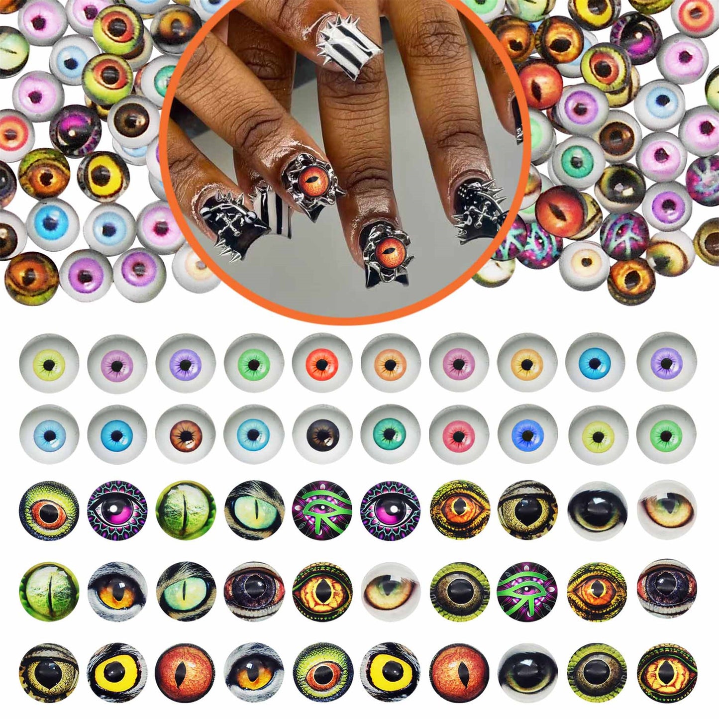 10PCS 6mm Multi-Style Round&Vertical Pupil Dragon Eyes for Animal Dolls Decor,Flat Back Glass Cabochons Nail Art Crafts for Women