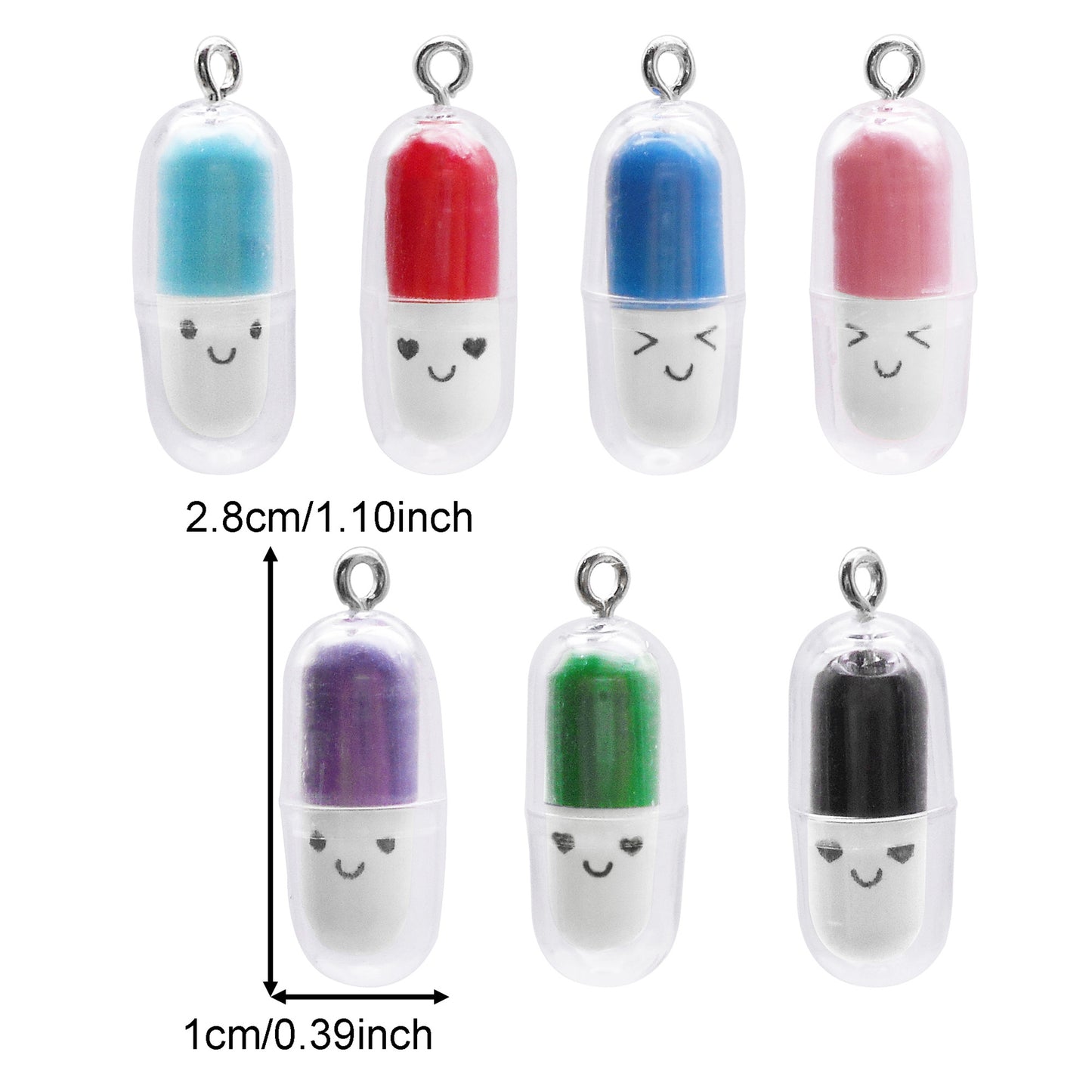 10PCS 28*10mm Random Color Plastic Medicine Capsule Pendant Smile Face Charms for Jewelry Accessories,DIY Crafts Supplies,Doctor Nurse Gifts