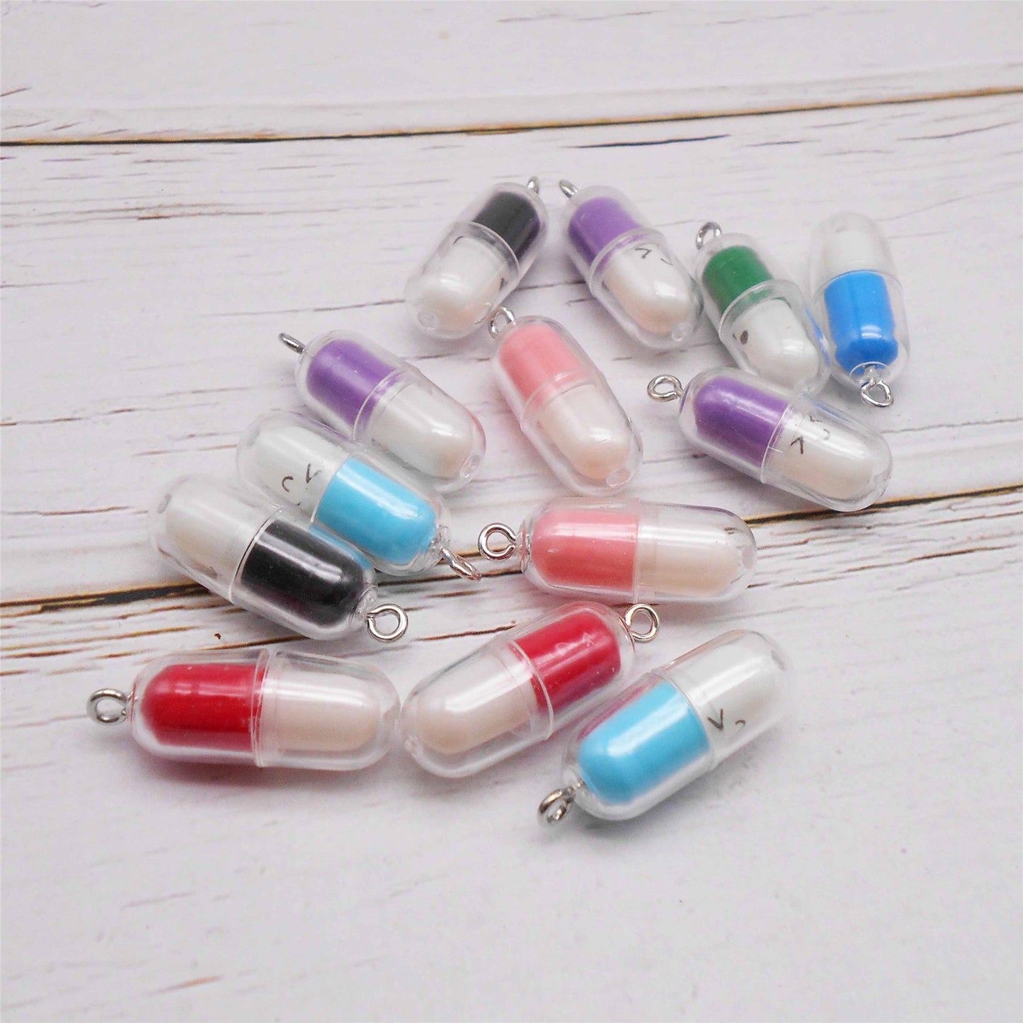 10PCS 28*10mm Random Color Plastic Medicine Capsule Pendant Smile Face Charms for Jewelry Accessories,DIY Crafts Supplies,Doctor Nurse Gifts