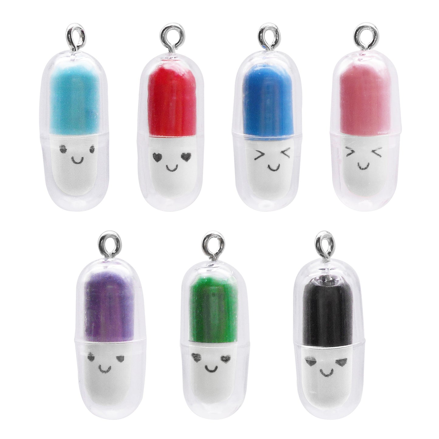 10PCS 28*10mm Random Color Plastic Medicine Capsule Pendant Smile Face Charms for Jewelry Accessories,DIY Crafts Supplies,Doctor Nurse Gifts