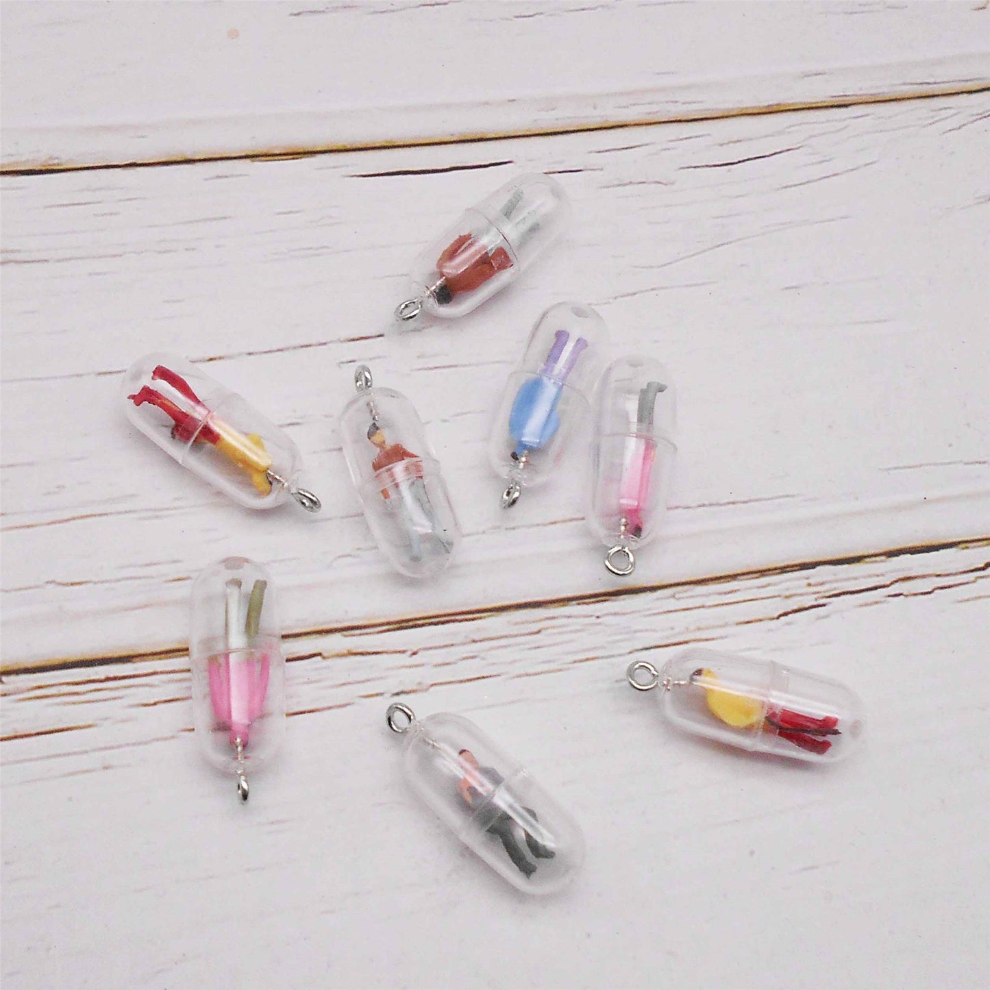 10Pcs 28*11mm, Random Style Plastic Capsule Tiny People Pendant Walking Man Standing Man Designed Charms for Jewelry Accessories DIY Craft Supplies Key Chain Decor