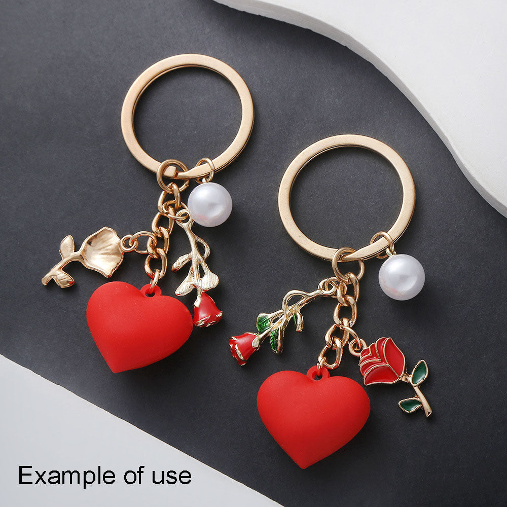 10Pcs Valentine Heart Red Lip Rose Charms Alloy Enamel Pendants for Couple Jewelry Accessories Crafts Decor Key Ring Dangle Supplies