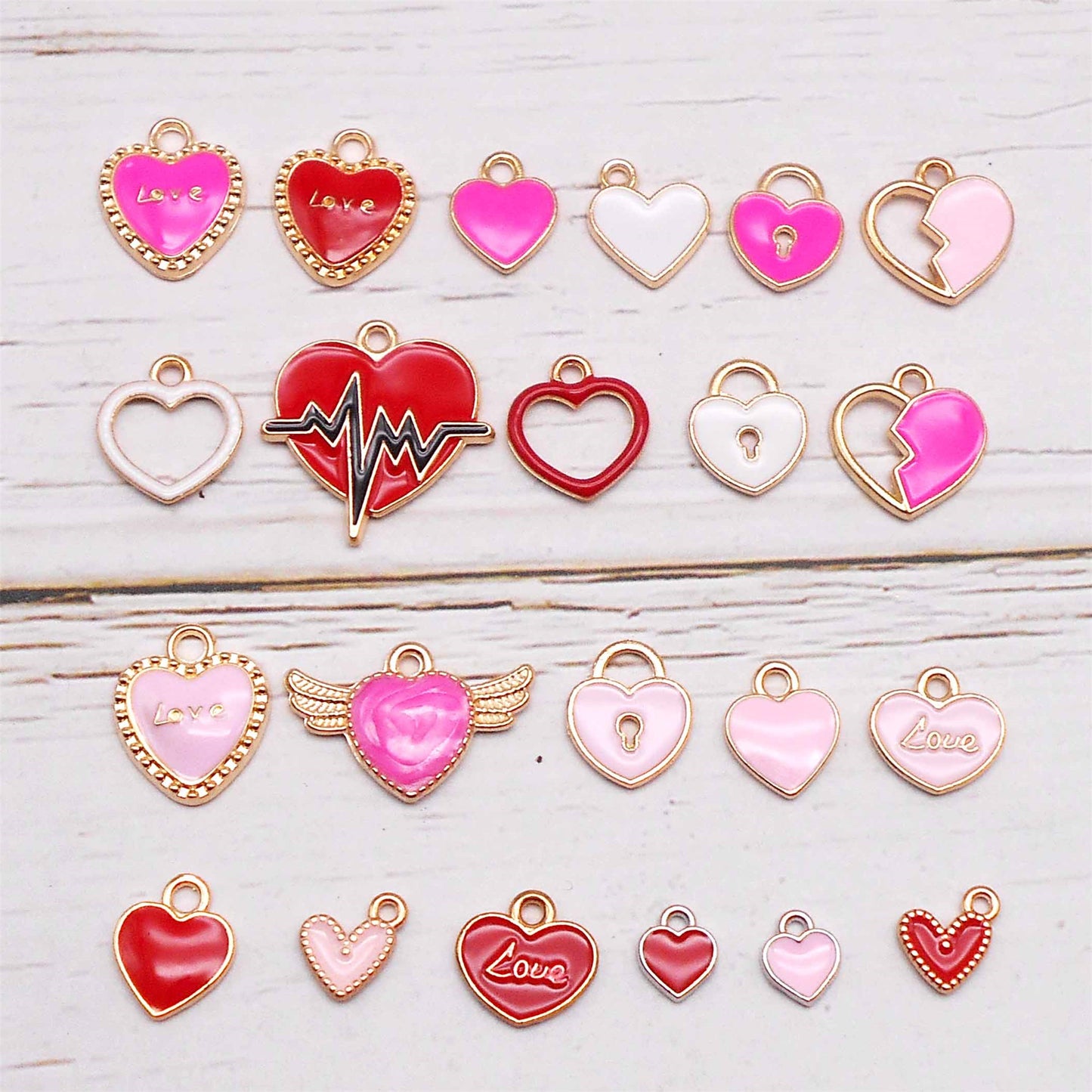 22Pcs Alloy Love Heart Charms Enamel Valentine Heart Pendant for Jewelry Making Findings Crafts Embellishment Keyring Bag Decor