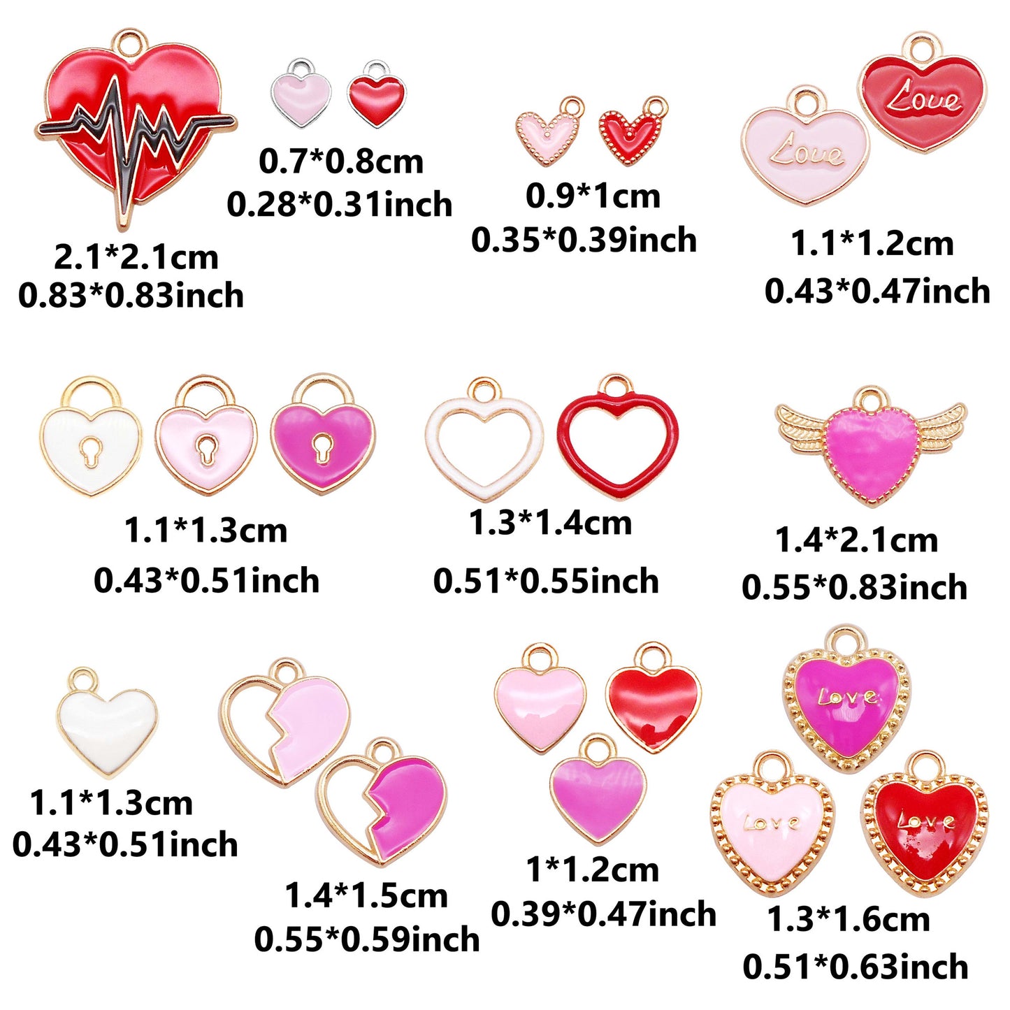 22Pcs Alloy Love Heart Charms Enamel Valentine Heart Pendant for Jewelry Making Findings Crafts Embellishment Keyring Bag Decor