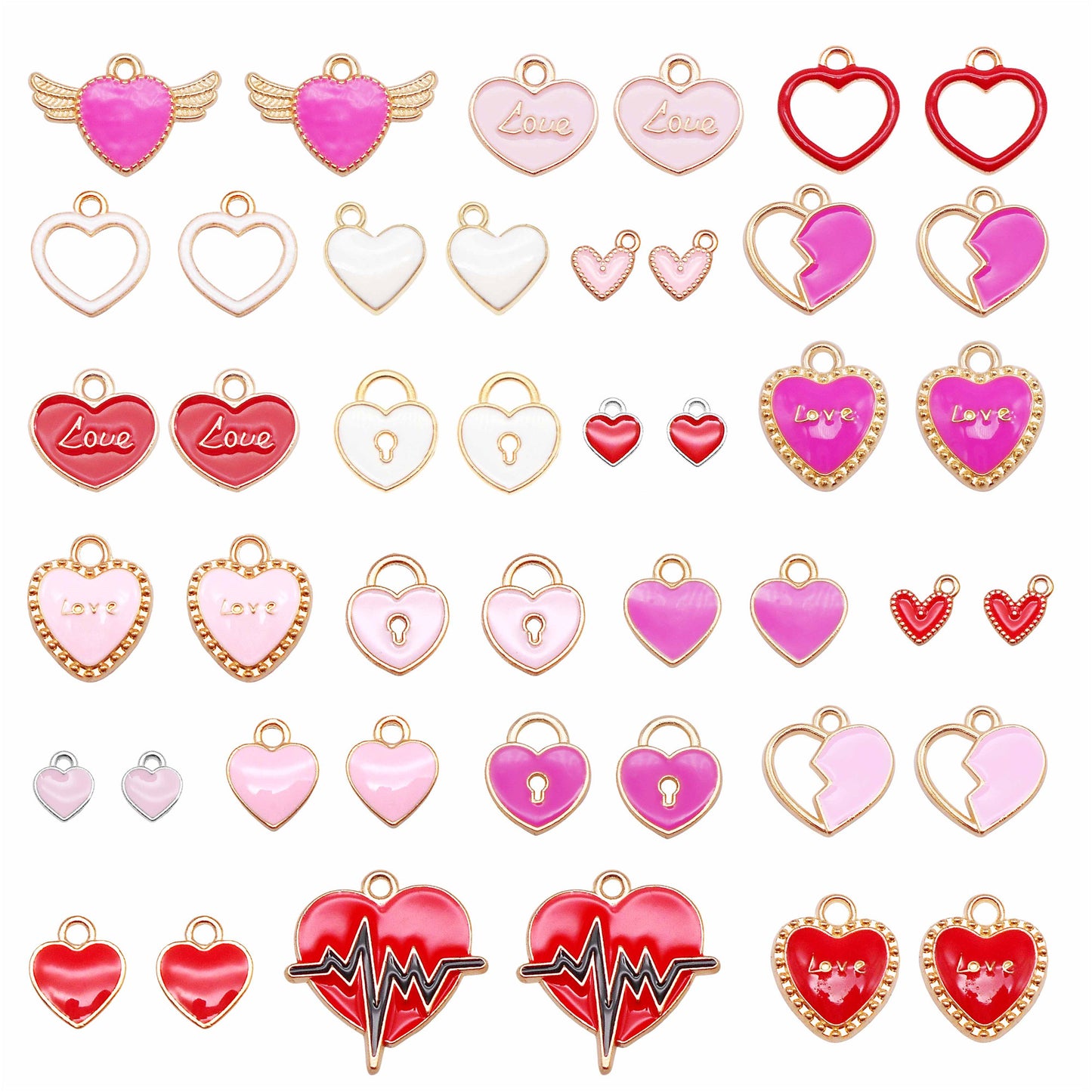 22Pcs Alloy Love Heart Charms Enamel Valentine Heart Pendant for Jewelry Making Findings Crafts Embellishment Keyring Bag Decor